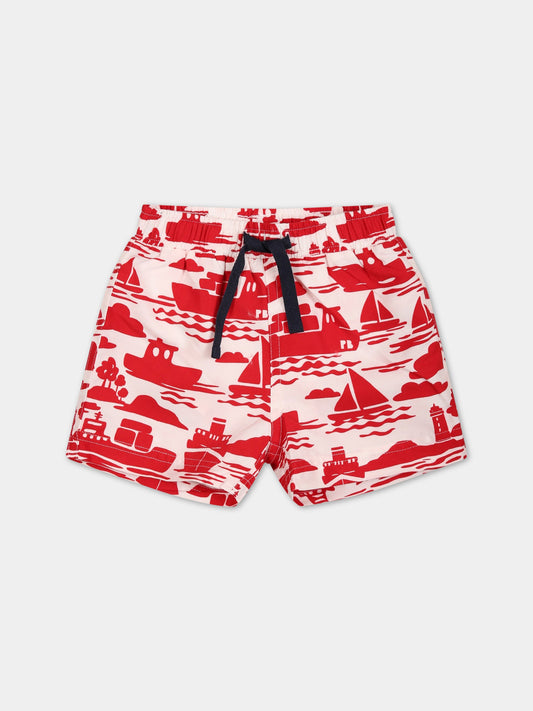 Boxer-mare multicolor per neonato con stampa   Boat ,Petit Bateau,A06RD AVALANCHE/ROUGE