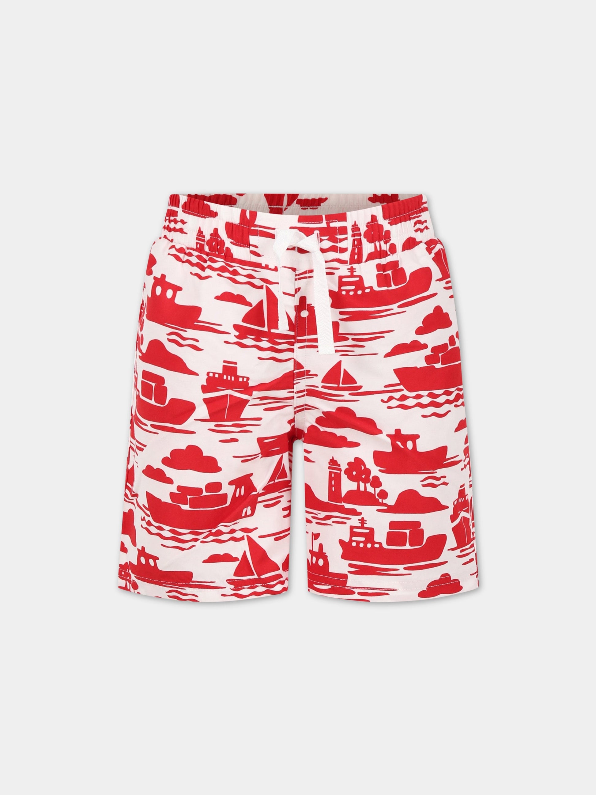 Boxer-mare multicolor per bambino con stampa  Boat ,Petit Bateau,A06JU AVALANCHE/ROUGE