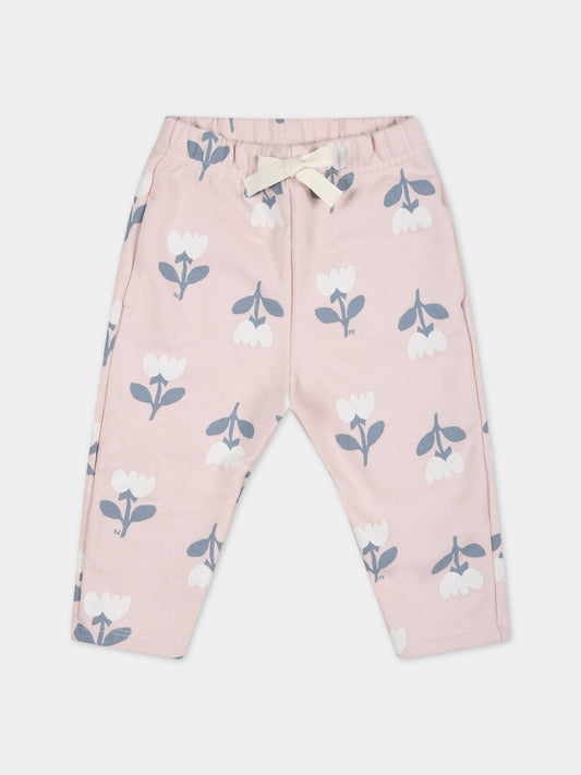Pantaloni rosa per bambina con fiori,Petit Bateau,A071S SALINE/MULTICO