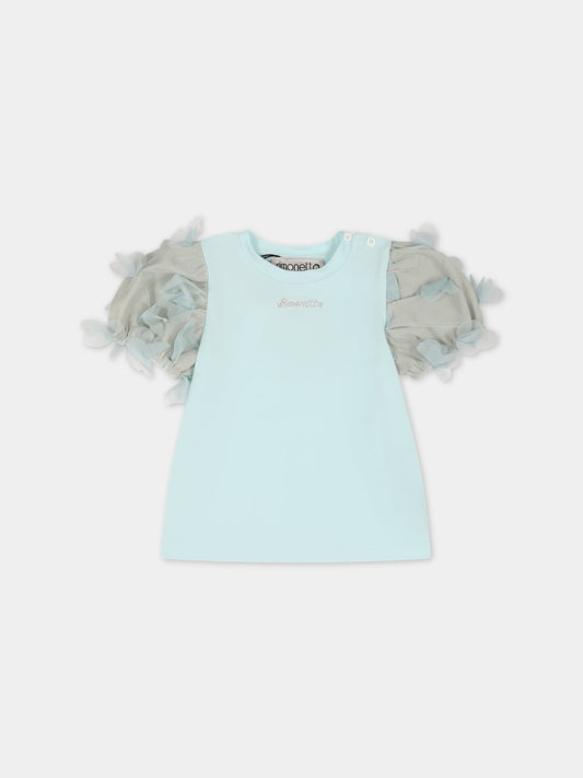 T-shirt verde per neonata con applicazioni in tulle,Simonetta,SS8011 J0019 629