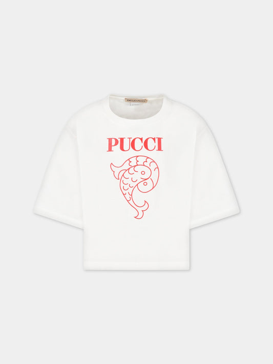T-shirt bianca per bambina con logo,Emilio Pucci Junior,PS8B41 J0177 101RO