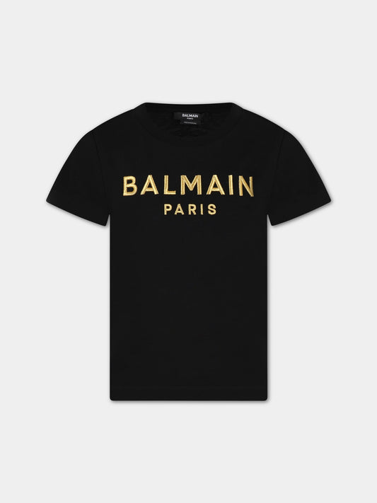 T-shirt nera per bambino con logo,Balmain Kids,BS8B31 Z0082 930OR
