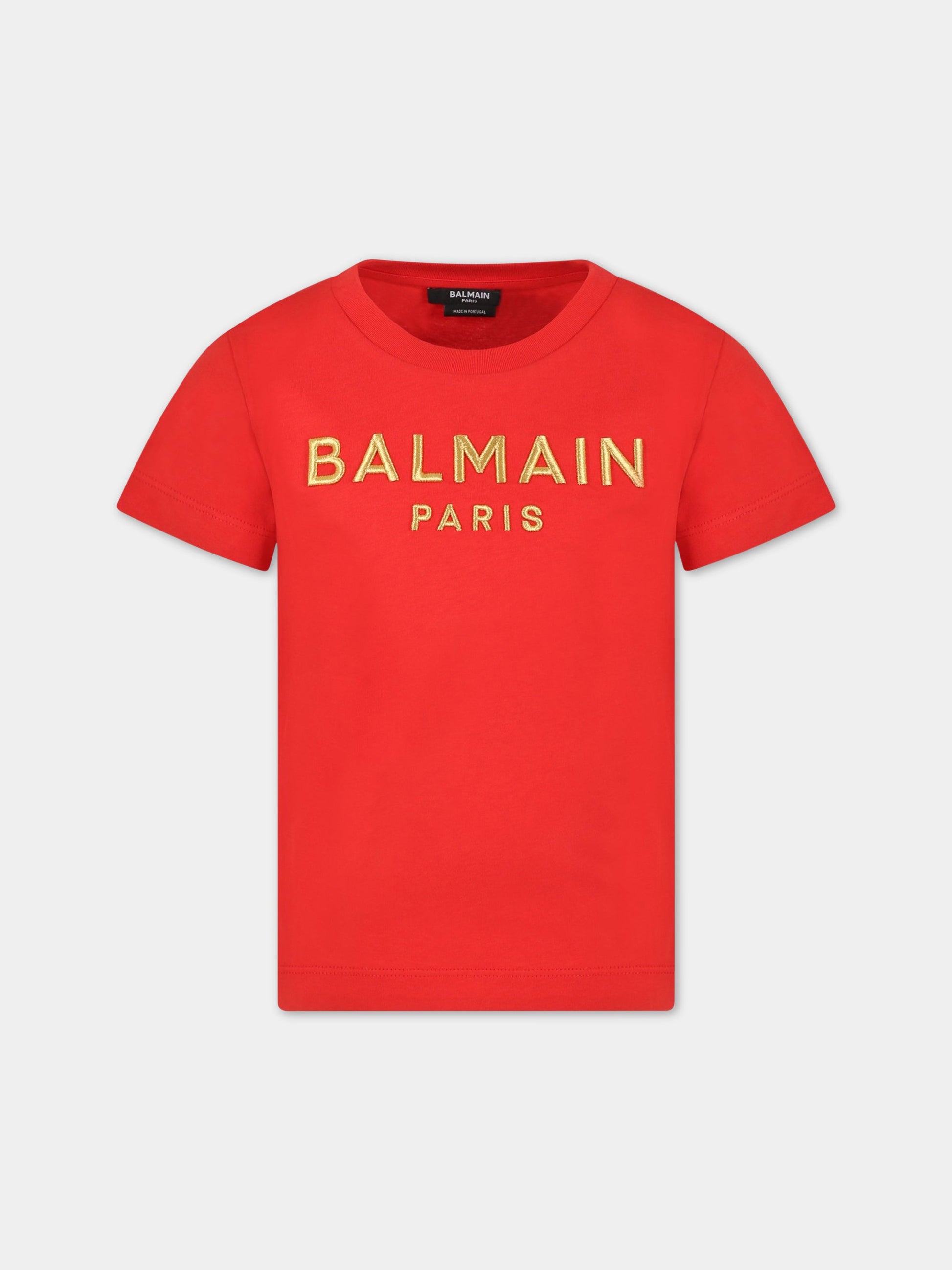 T-shirt rossa per bambino con logo,Balmain Kids,BS8B31 Z0082 412OR