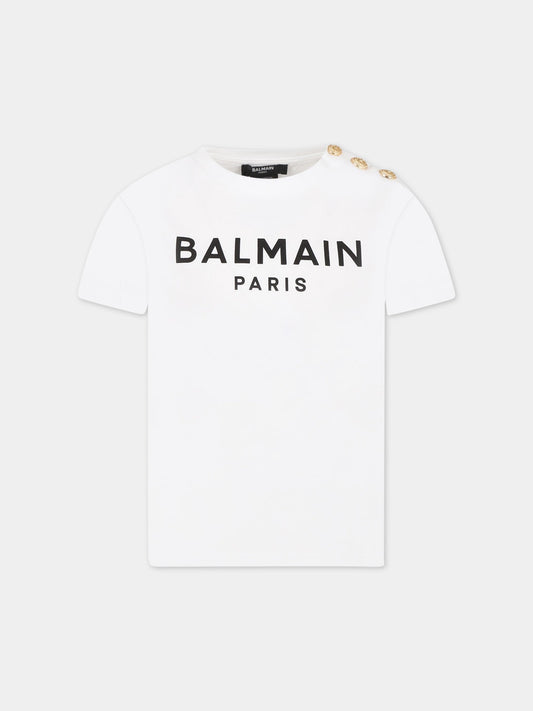 T-shirt bianca per bambino con logo,Balmain Kids,BS8Q41 Z0057 100OR