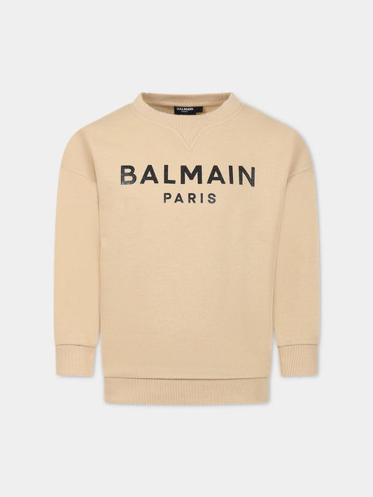 Felpa beige per bambini con logo nero,Balmain Kids,BS4R20 Z0001 120NE
