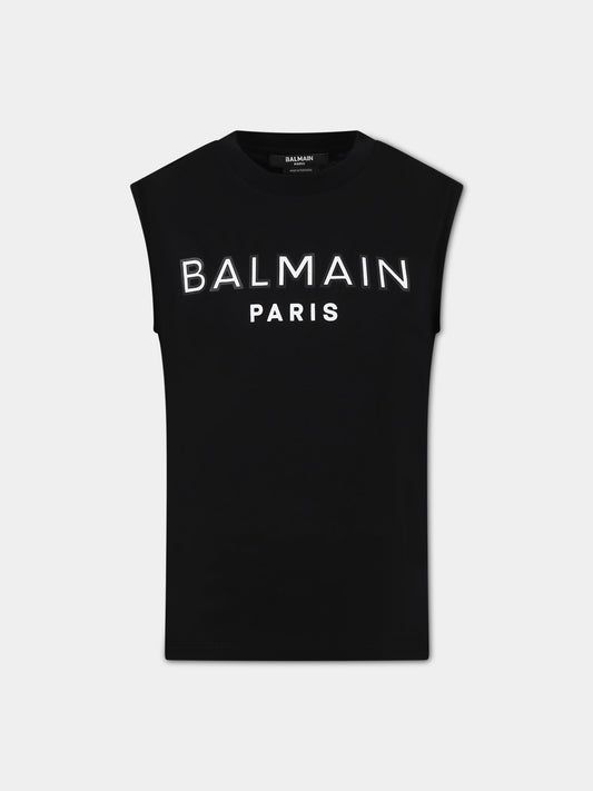 t-shirt nero per bambini con logo,Balmain Kids,BS8Q81 Z0057 930BC