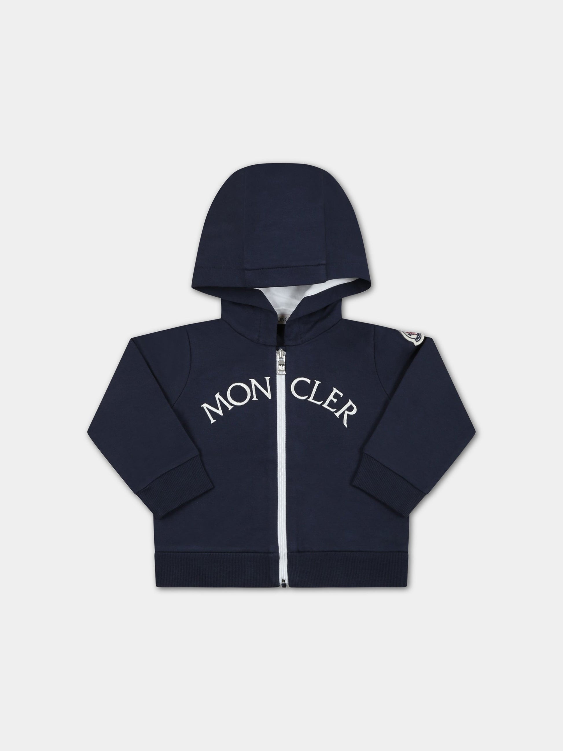 Felpa blu per neonato con logo,Moncler Kids,951 8G00005 809AC 744