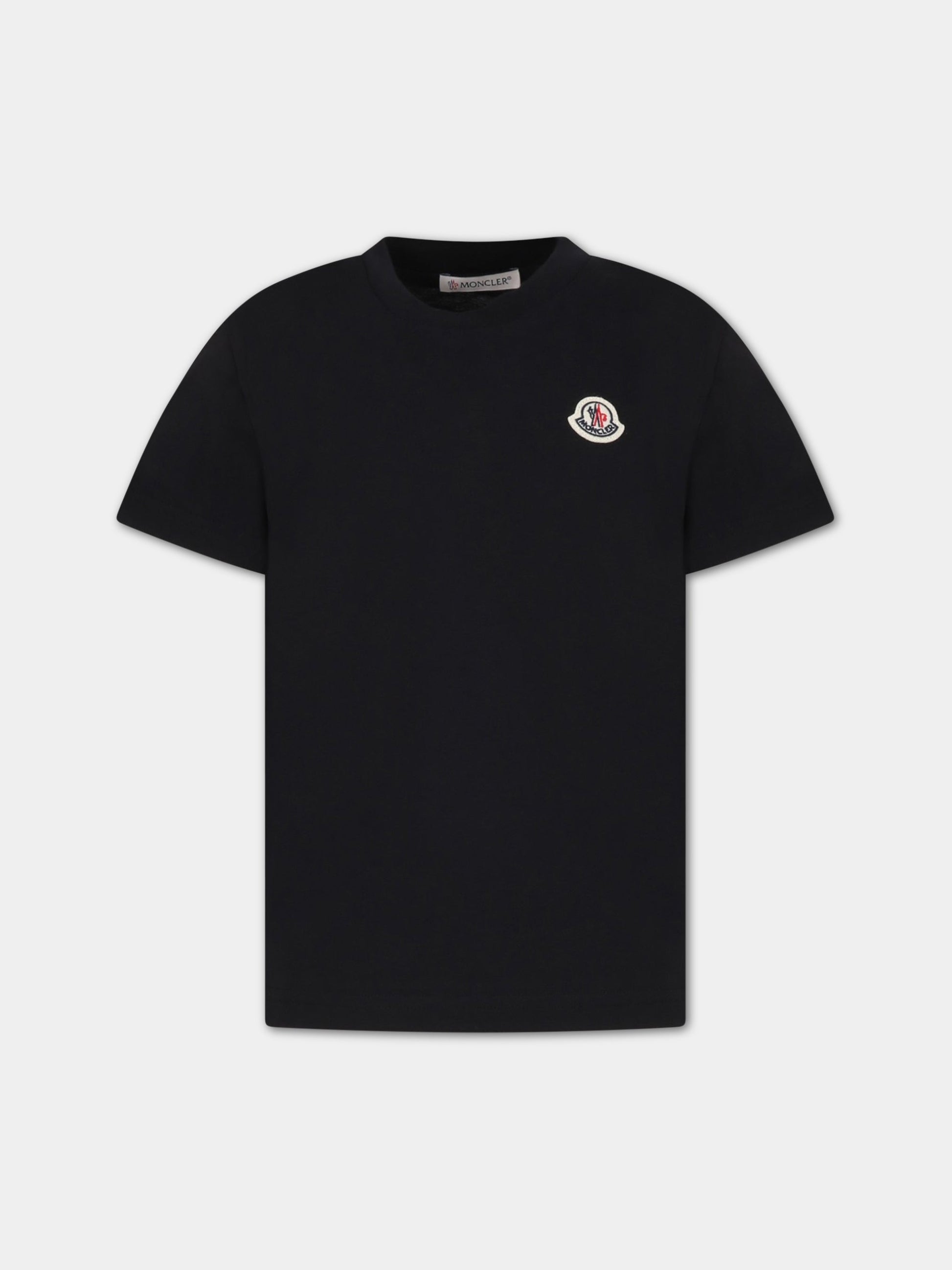 T-shirt nera per bambino con patch logato,Moncler Kids,954 8C00033 83907 999