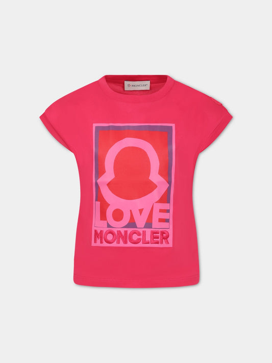 T-shirt fucsia per bambina con logo,Moncler Kids,954 8P00001 899WA 562