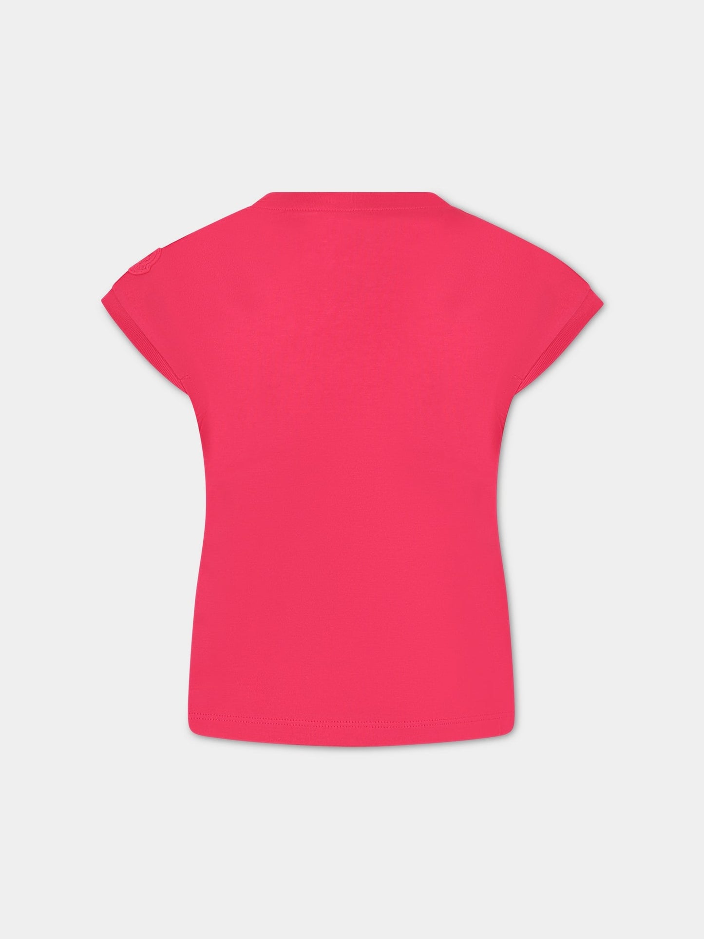 T-shirt fucsia per bambina con logo,Moncler Kids,954 8P00001 899WA 562