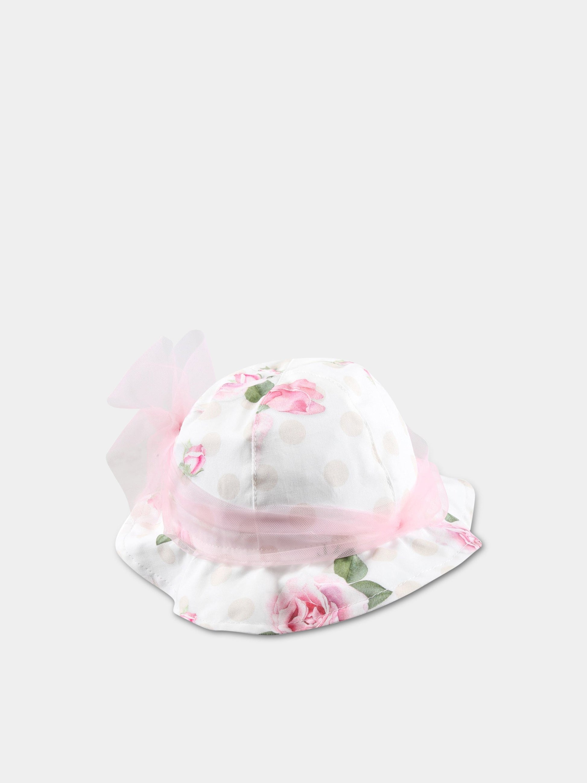 Cappello bianco per neonata con rose,Monnalisa,39A003 1626 9990