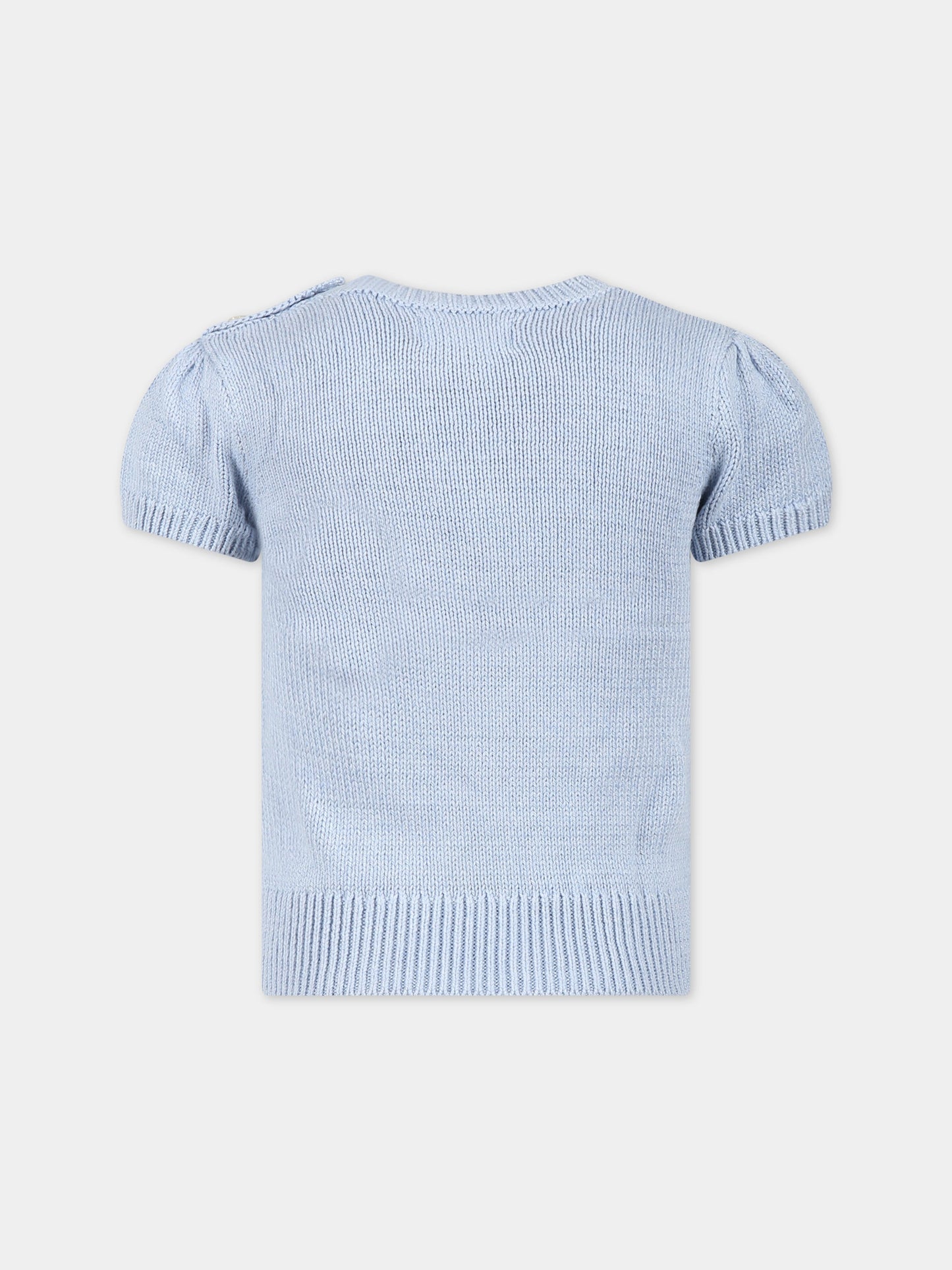 Maglia celeste per bambina con orso e logo,Ralph Lauren Kids,903574001