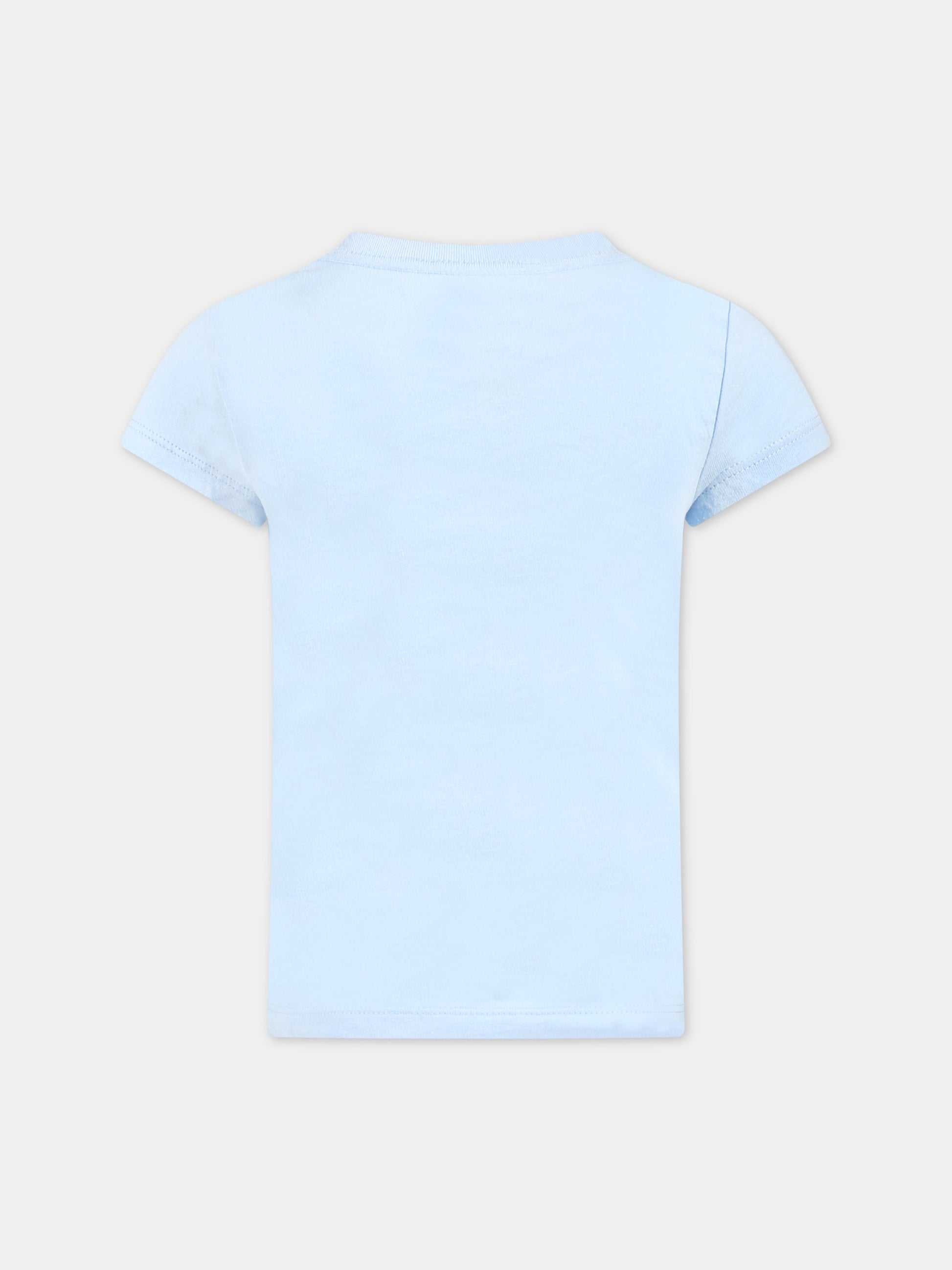 T-shirt celeste per bambina con logo e iconico cavallino,Ralph Lauren Kids,903863001