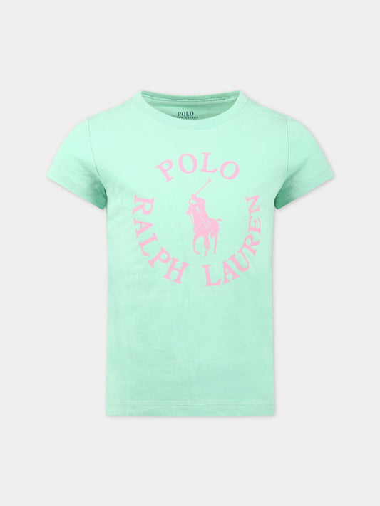 T-shirt verde per bambina con logo e iconico cavallino,Ralph Lauren Kids,903863004