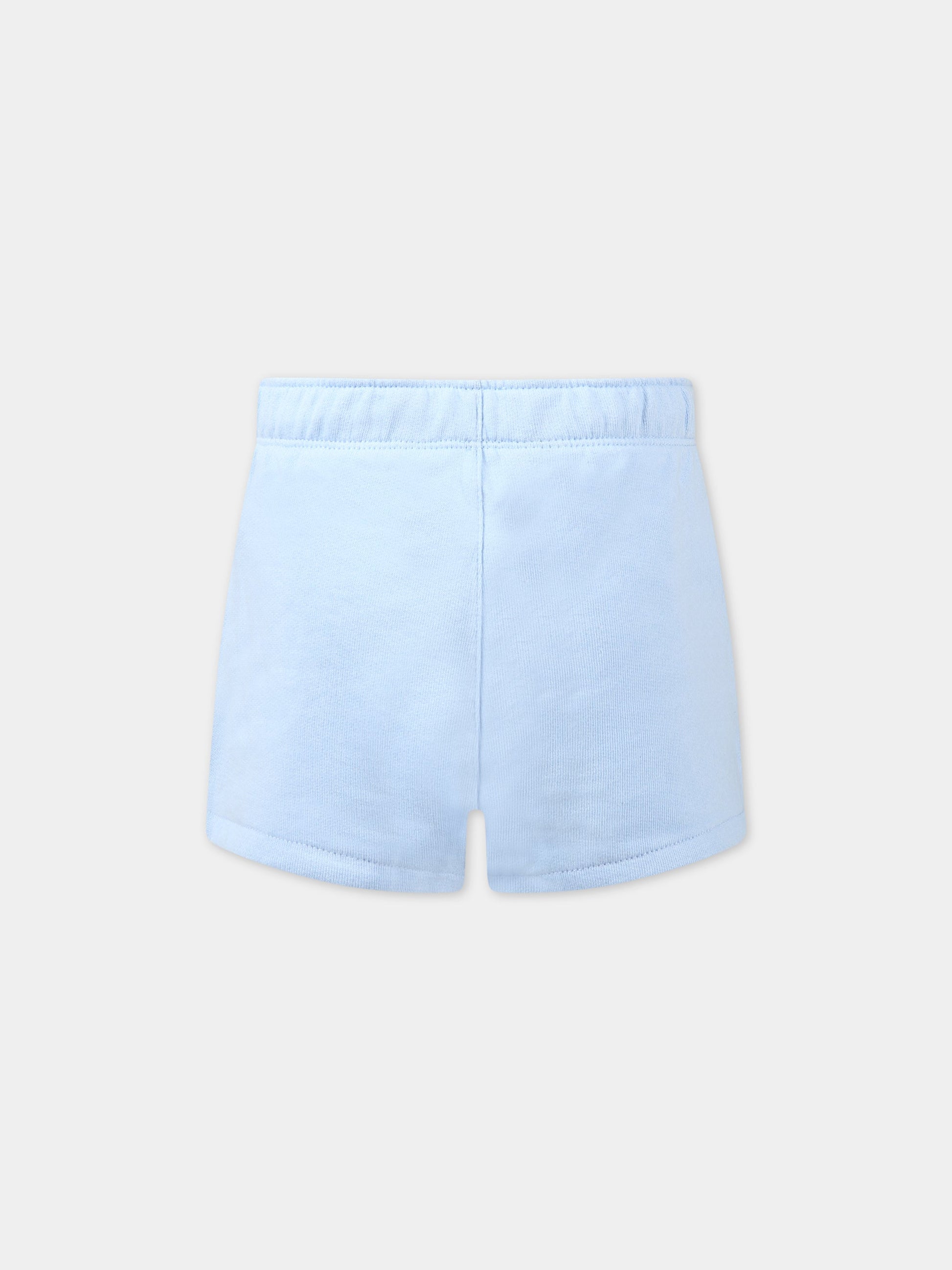 Shorts celeste per bambina con logo e iconico cavallino,Ralph Lauren Kids,903864001