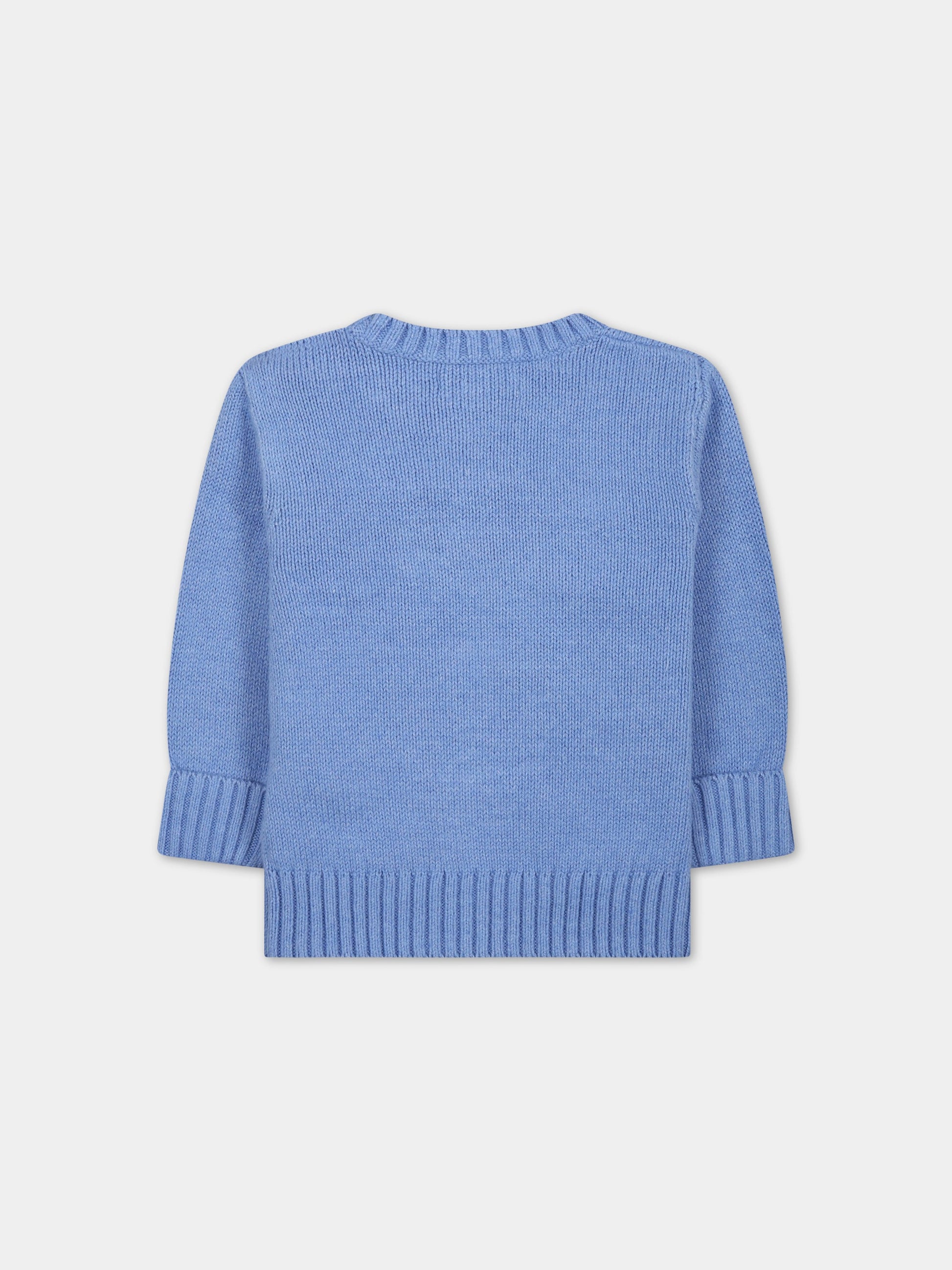 Maglione celeste per neonato con orso e logo,Ralph Lauren Kids,900999001