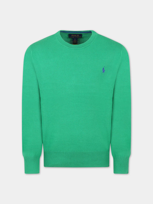 Maglione verde per bambino con iconico cavallino blu,Ralph Lauren Kids,799887034