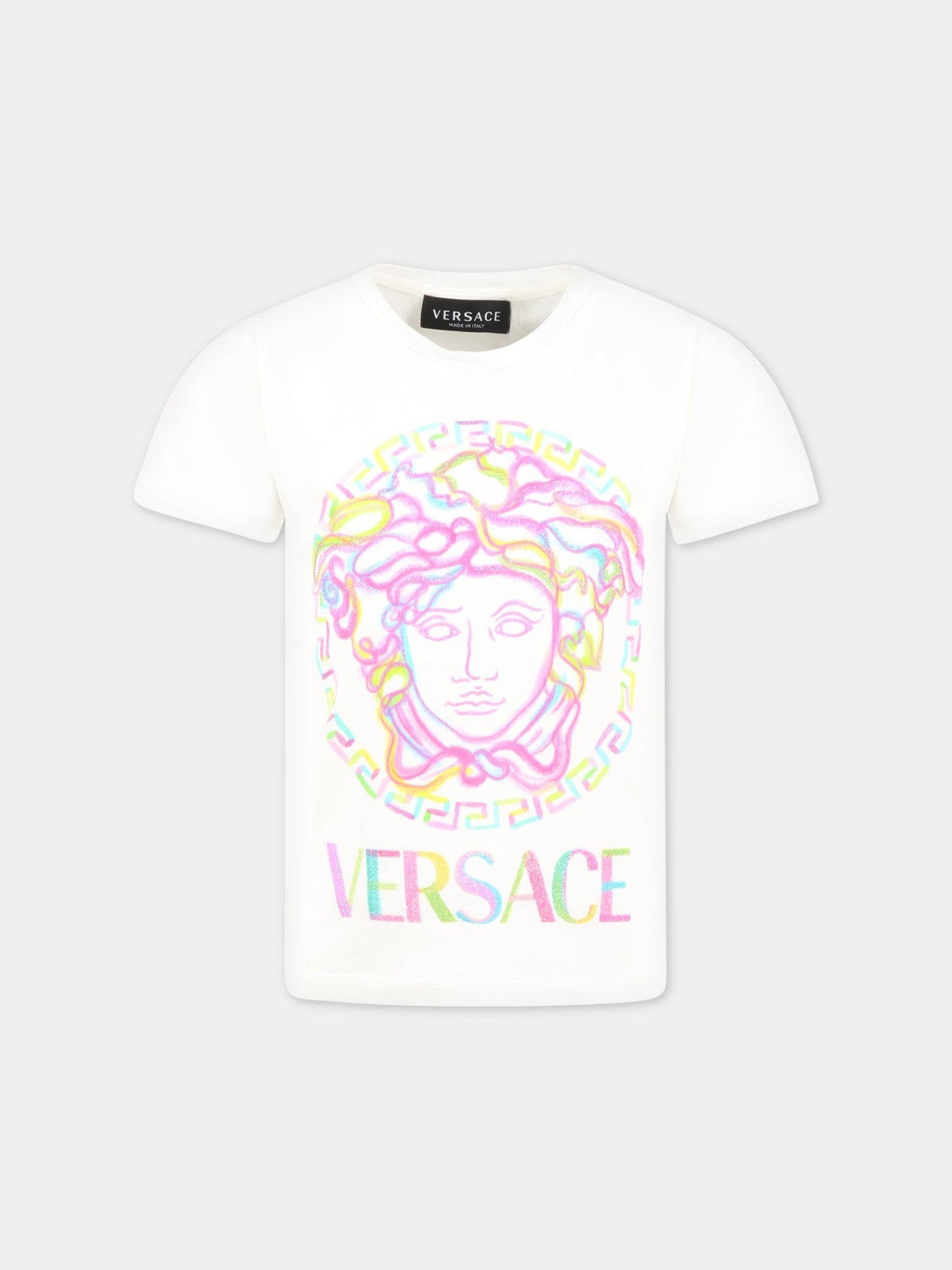T-shirt bianca per bambina con Medusa,Versace,1000052 1A06483 2W070