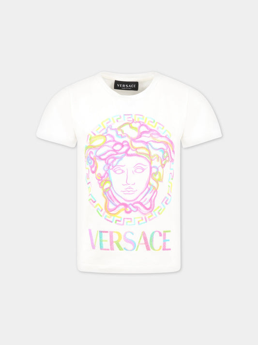 T-shirt bianca per bambina con Medusa,Versace,1000052 1A06483 2W070