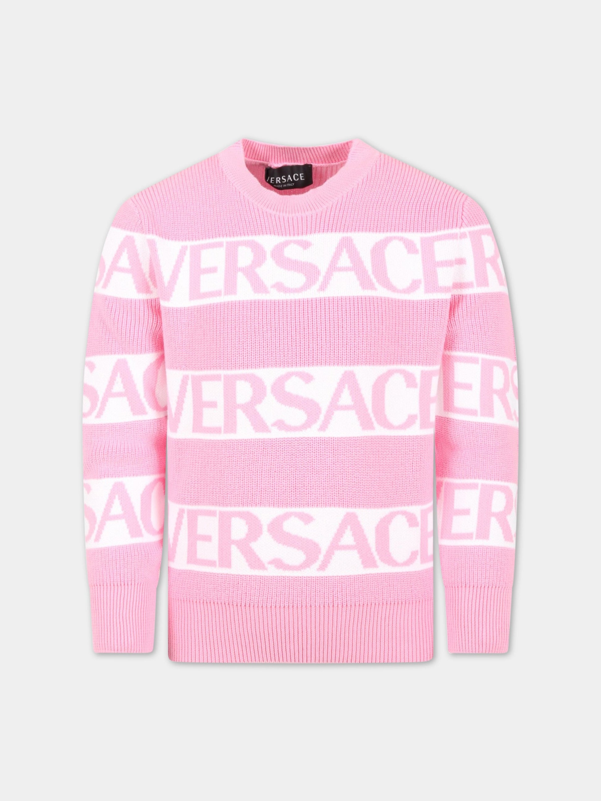 Maglione rosa per bambina con logo,Versace,1008057 1A05822 2PH20