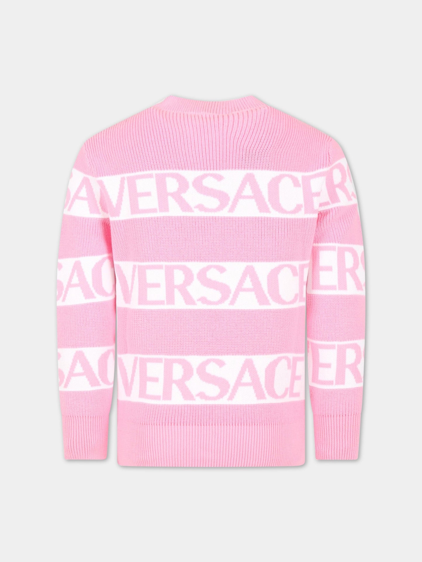 Maglione rosa per bambina con logo,Versace,1008057 1A05822 2PH20
