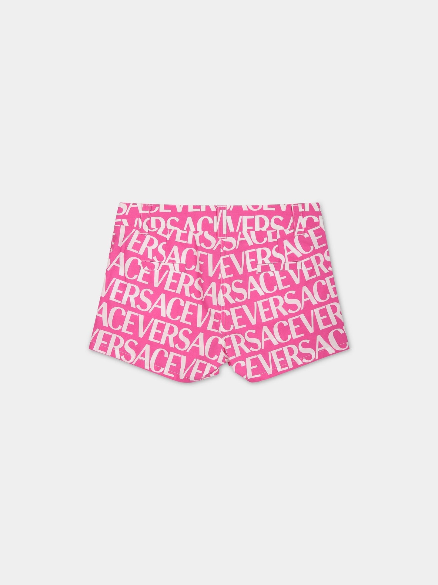 Shorts fucsia per neonata con stampa logo,Versace,1009110 1A05244 5P110