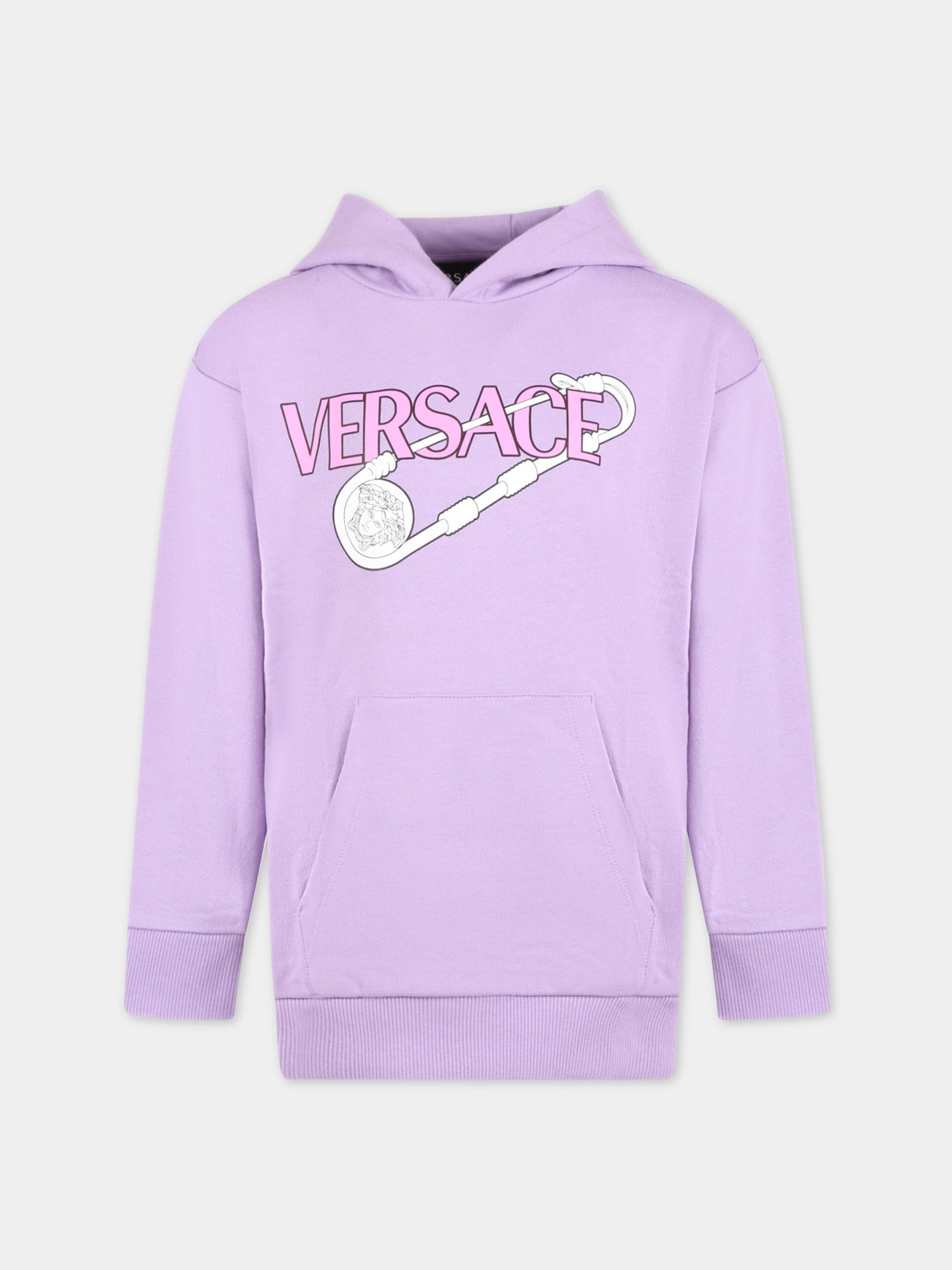 Felpa viola per bambina con logo e Spilla Safety,Versace,1007359 1A04697 2L690