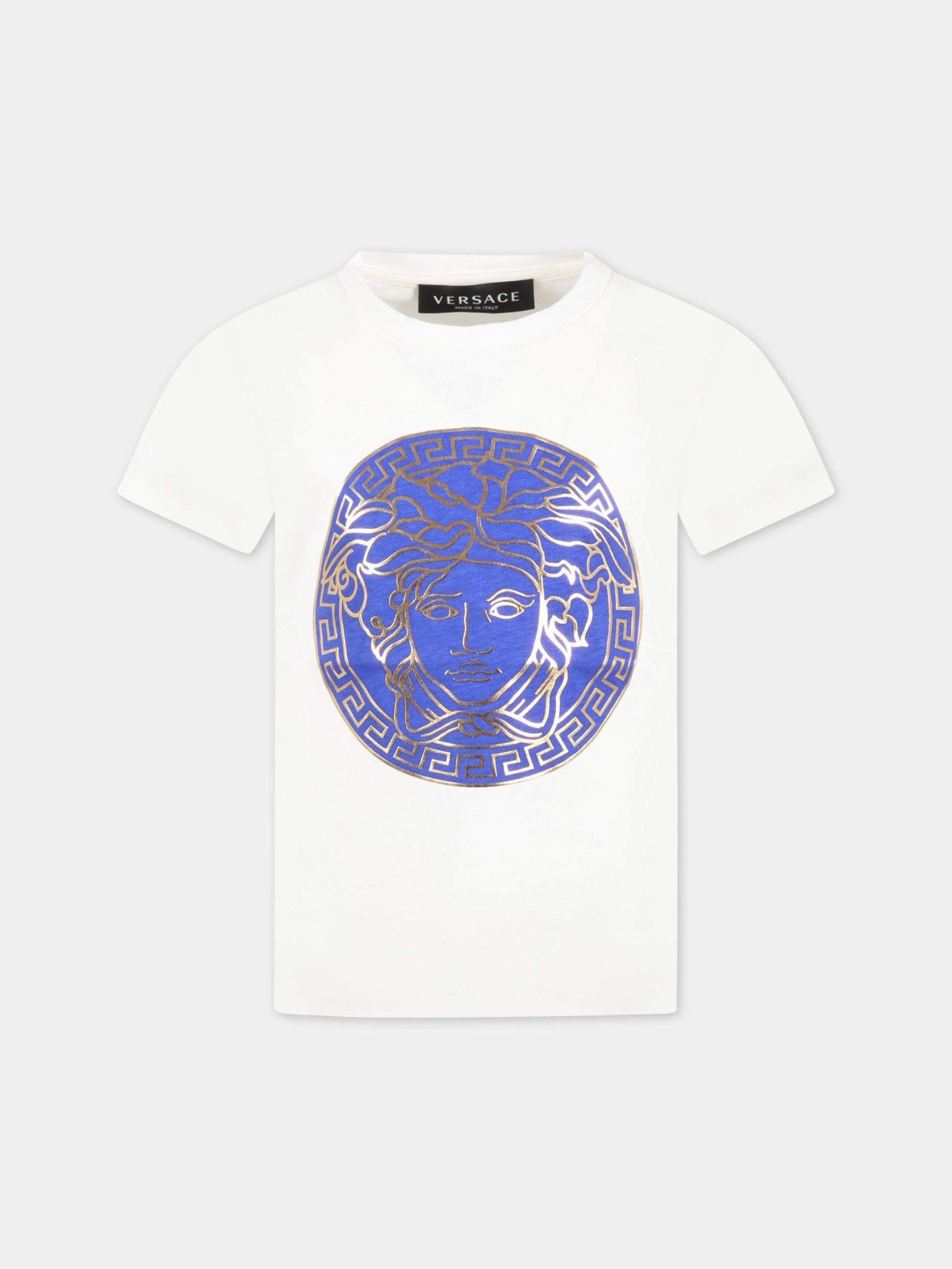 T-shirt bianca per bambino con Medusa blu,Versace,1000239 1A06520 6W800
