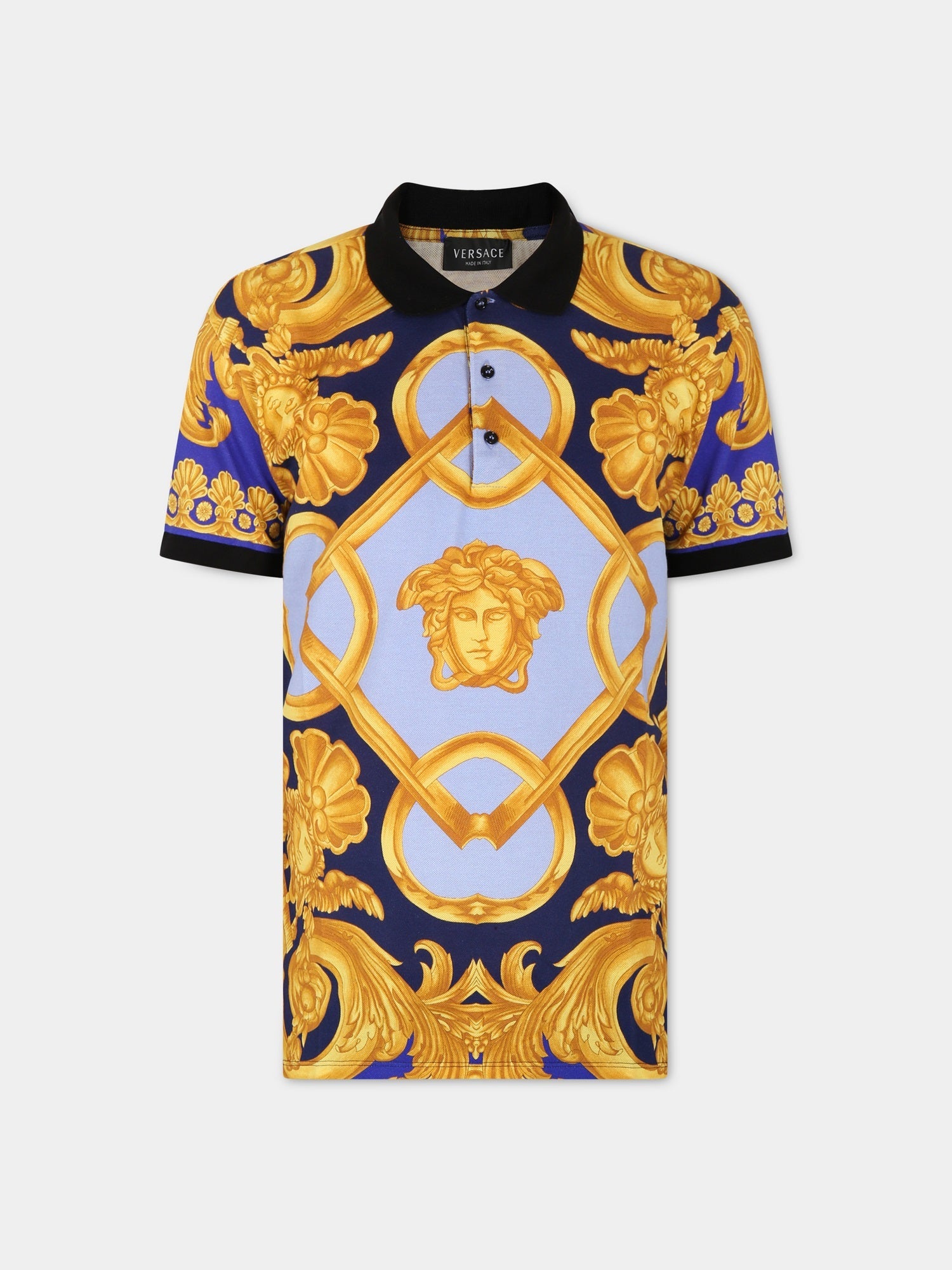 Polo multicolor per bambino con stampa barocco,Versace,1000126 1A06506 5U670