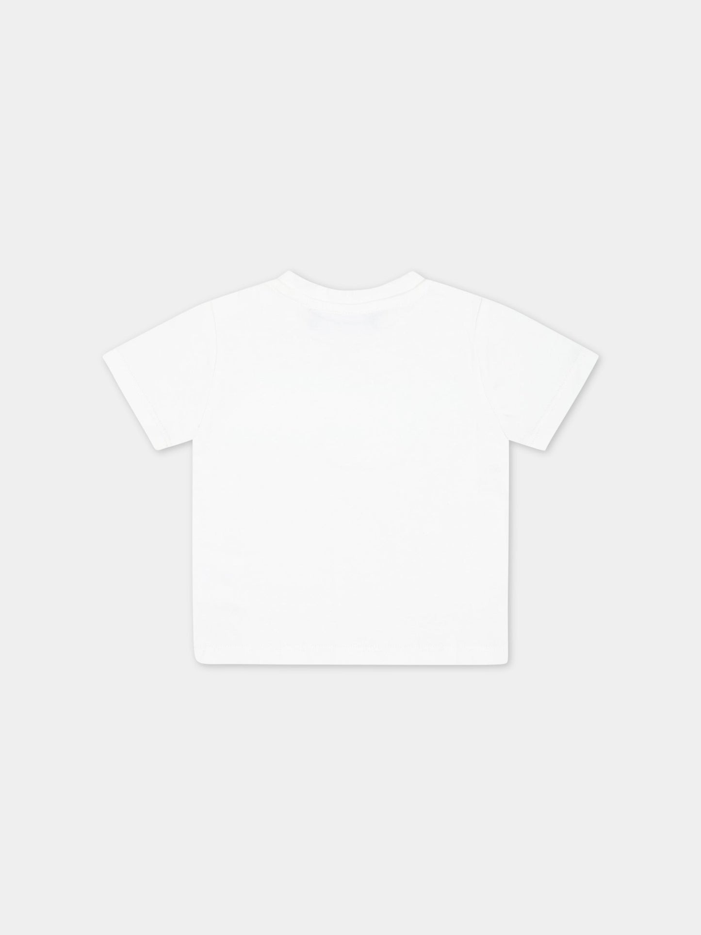 T-shirt bianca per neonato con logo bianco e Spilla Safety,Versace,1000102 1A06523 6W030