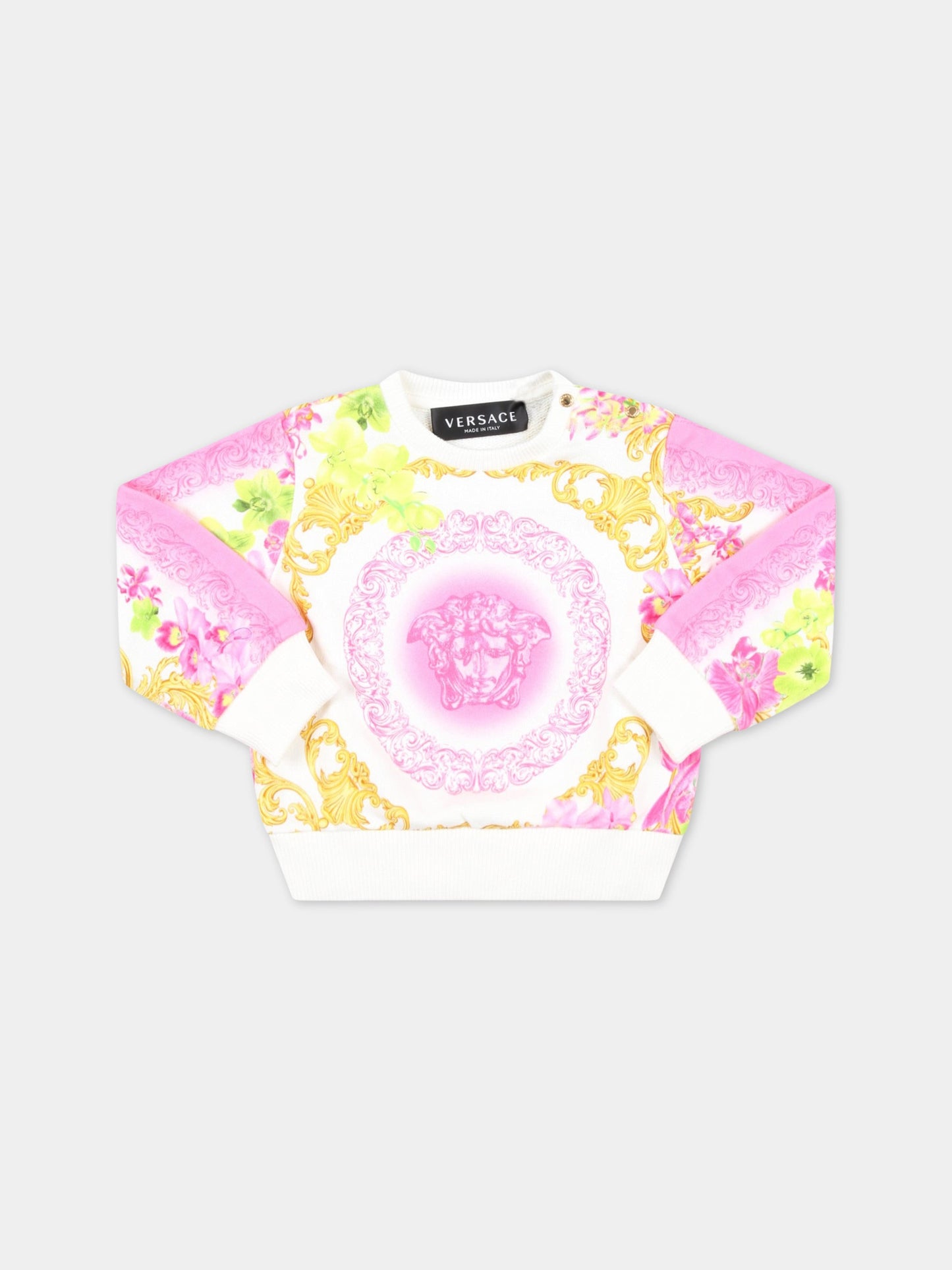 Felpa bianca per neonata con Medusa,Versace,1001650 1A06478 5W020