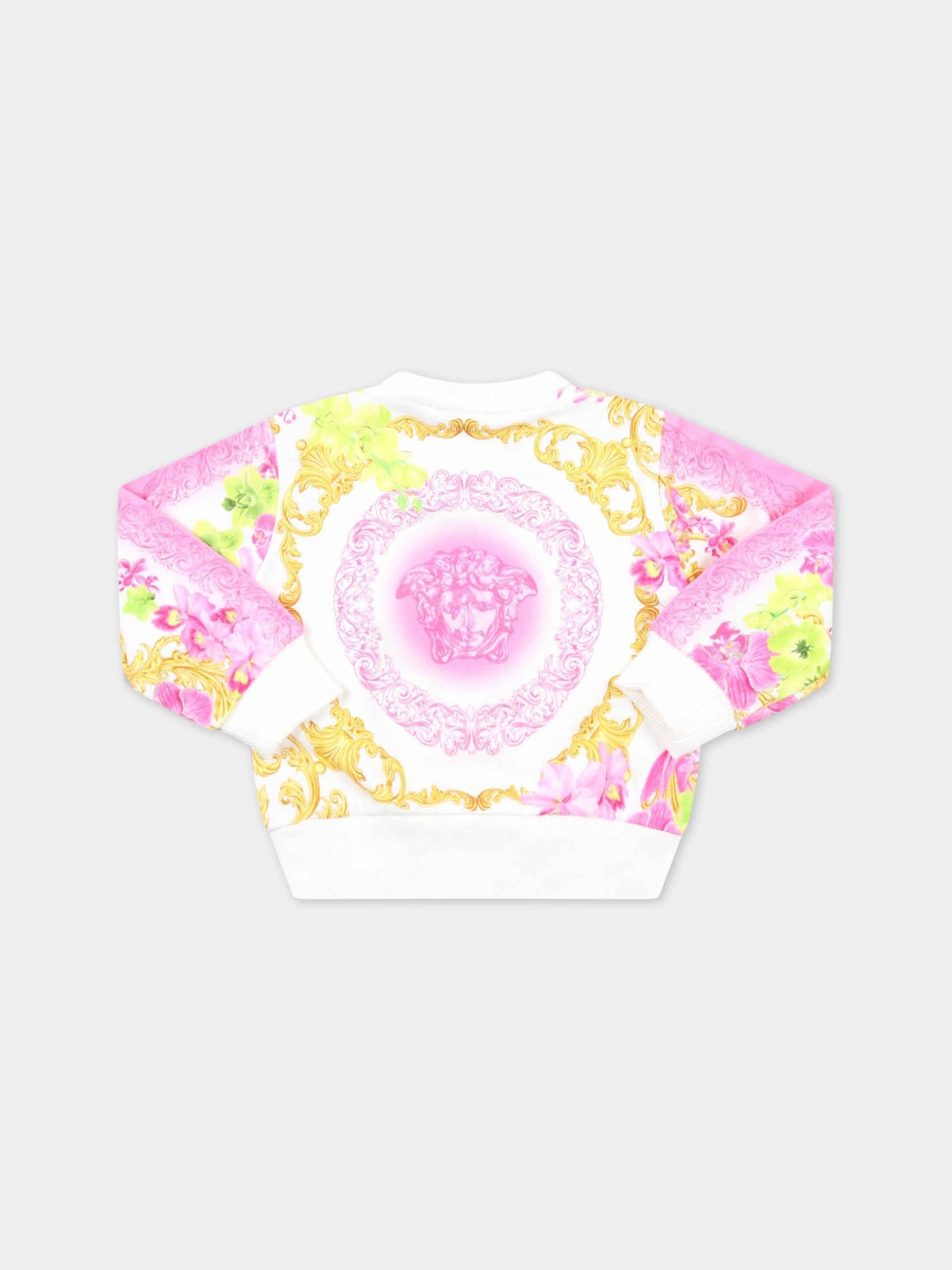 Felpa bianca per neonata con Medusa,Versace,1001650 1A06478 5W020