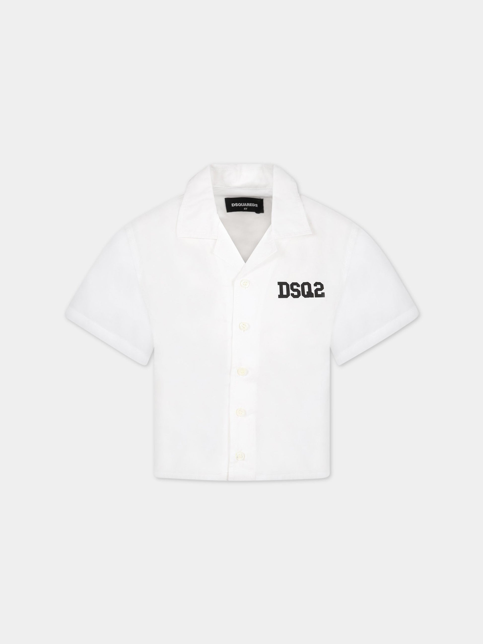 Camicia bianca per bambino con logo,Dsquared2,DQ1502 D007D DQ100