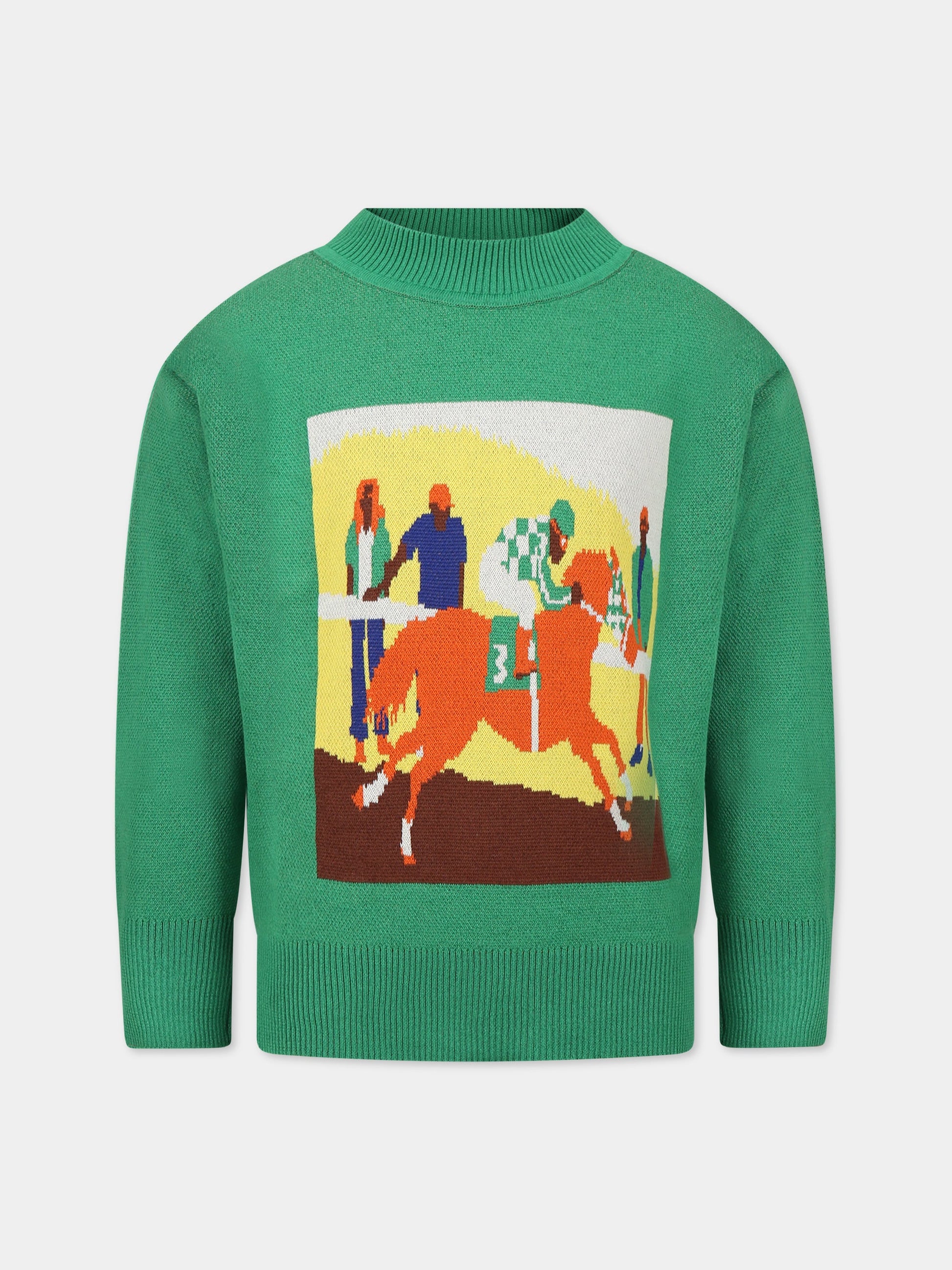 Maglione verde per bambini con stampa e logo,The Animals Observatory,S23068 188 CE