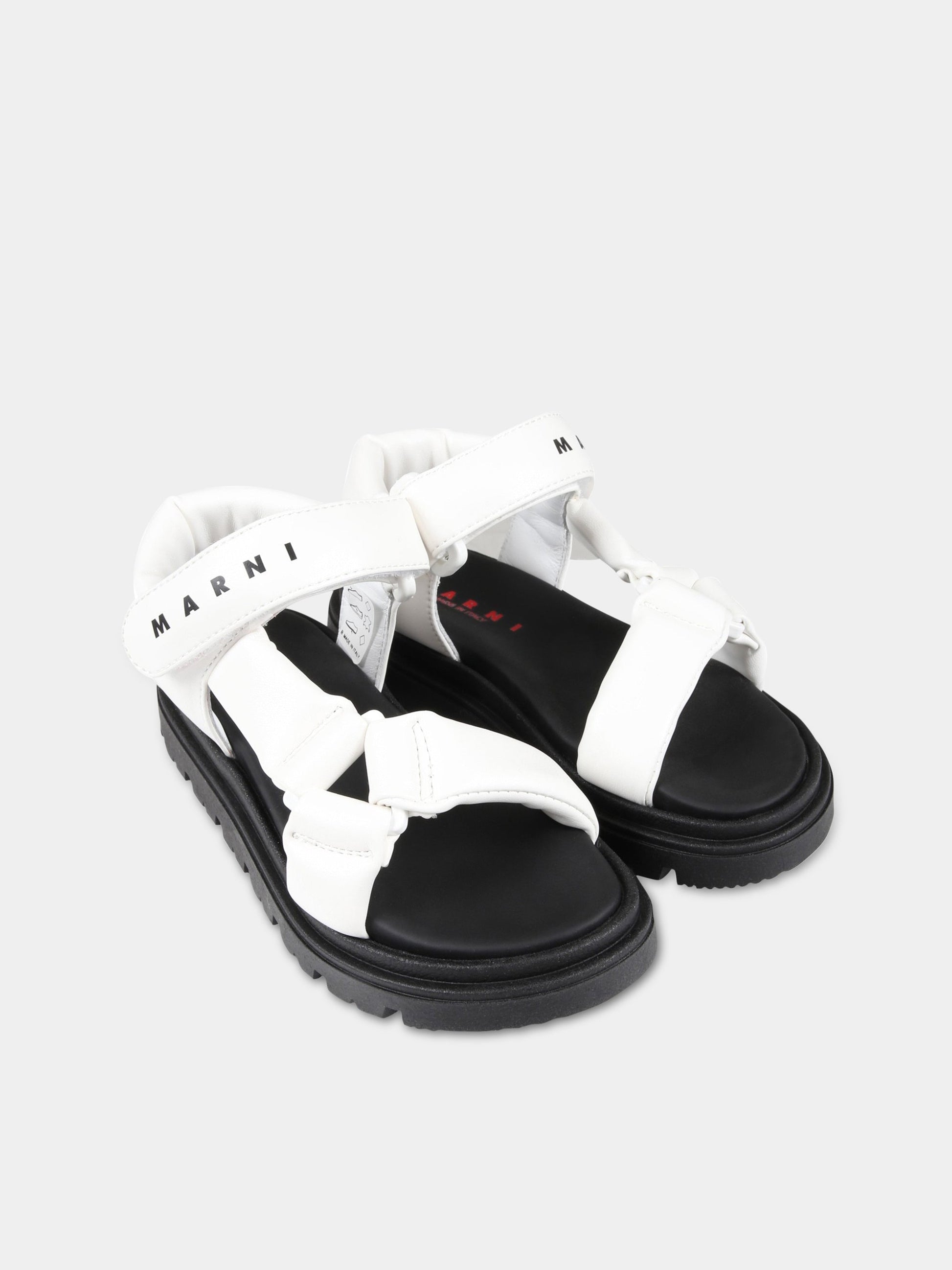Sandali bianchi e neri per bambina con logo nero,Marni Kids,73461 3