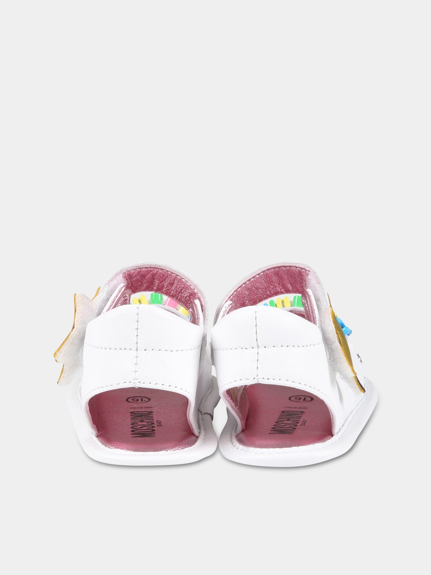Sandali bianchi per neonata con logo multicolor e stella,Moschino Kids,74259 1