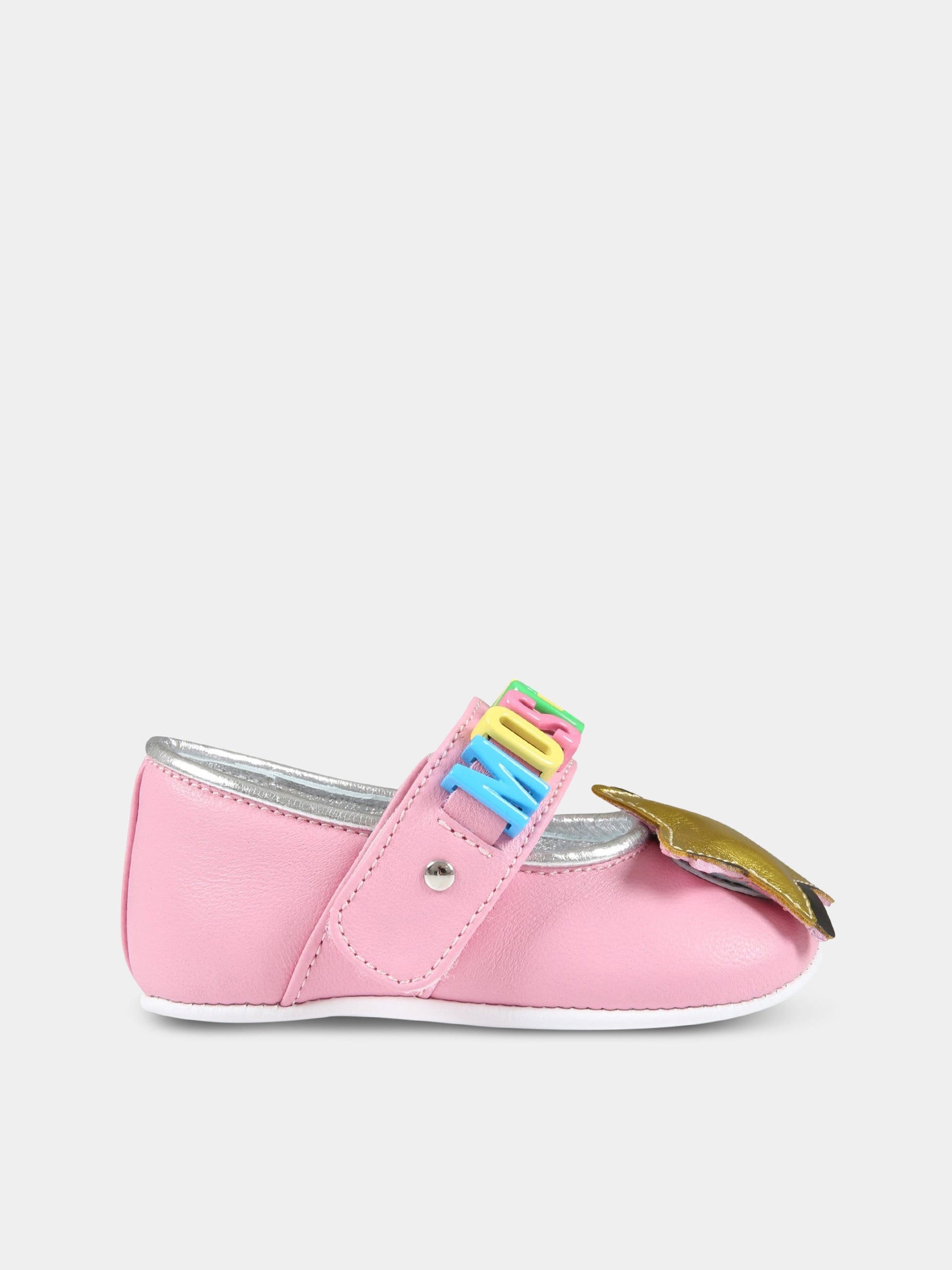 Ballerine rosa per neonata con logo e stella,Moschino Kids,74263 2