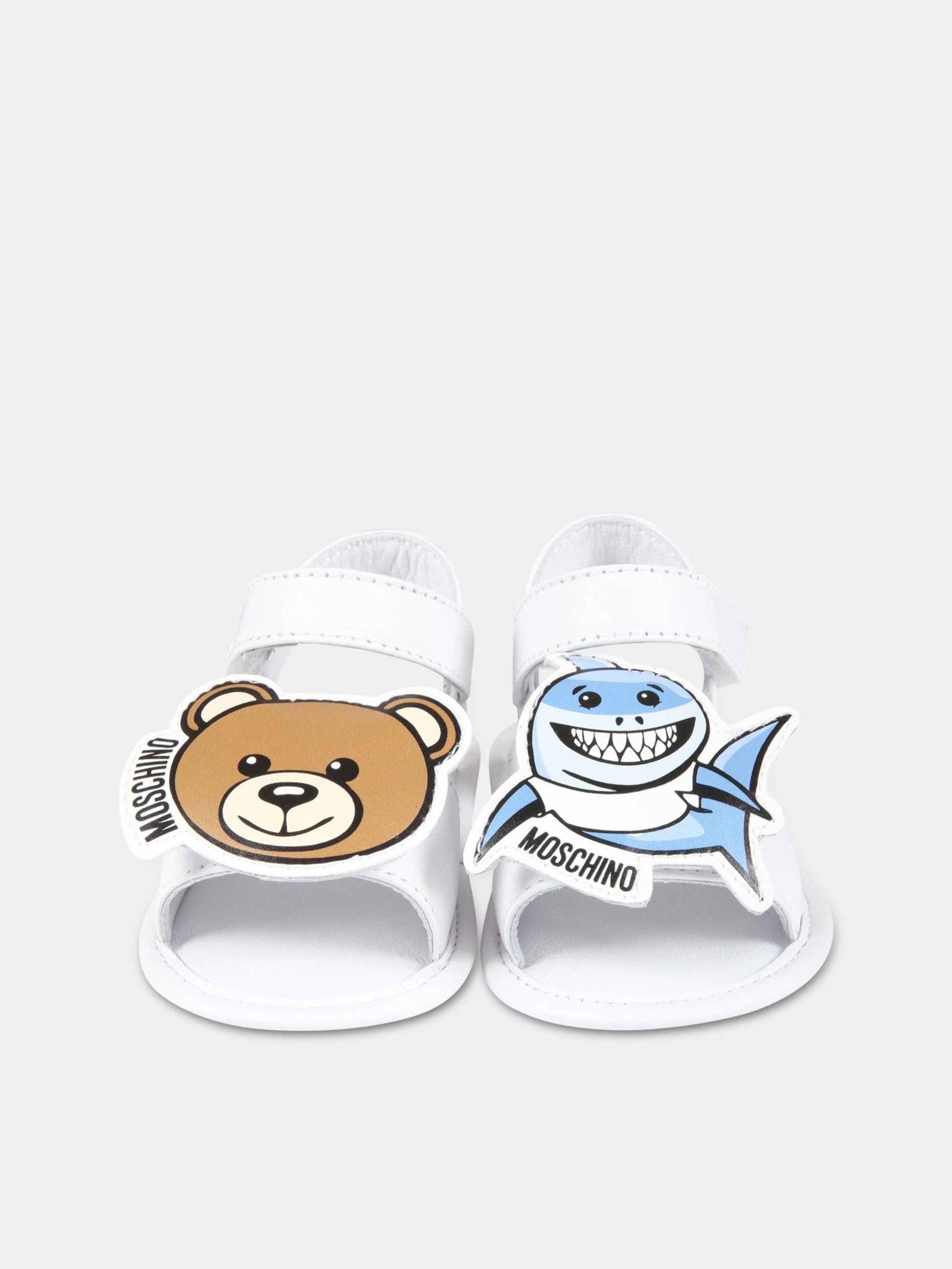 Sandali bianchi per neonato con Teddy Bear e squalo,Moschino Kids,74251 1