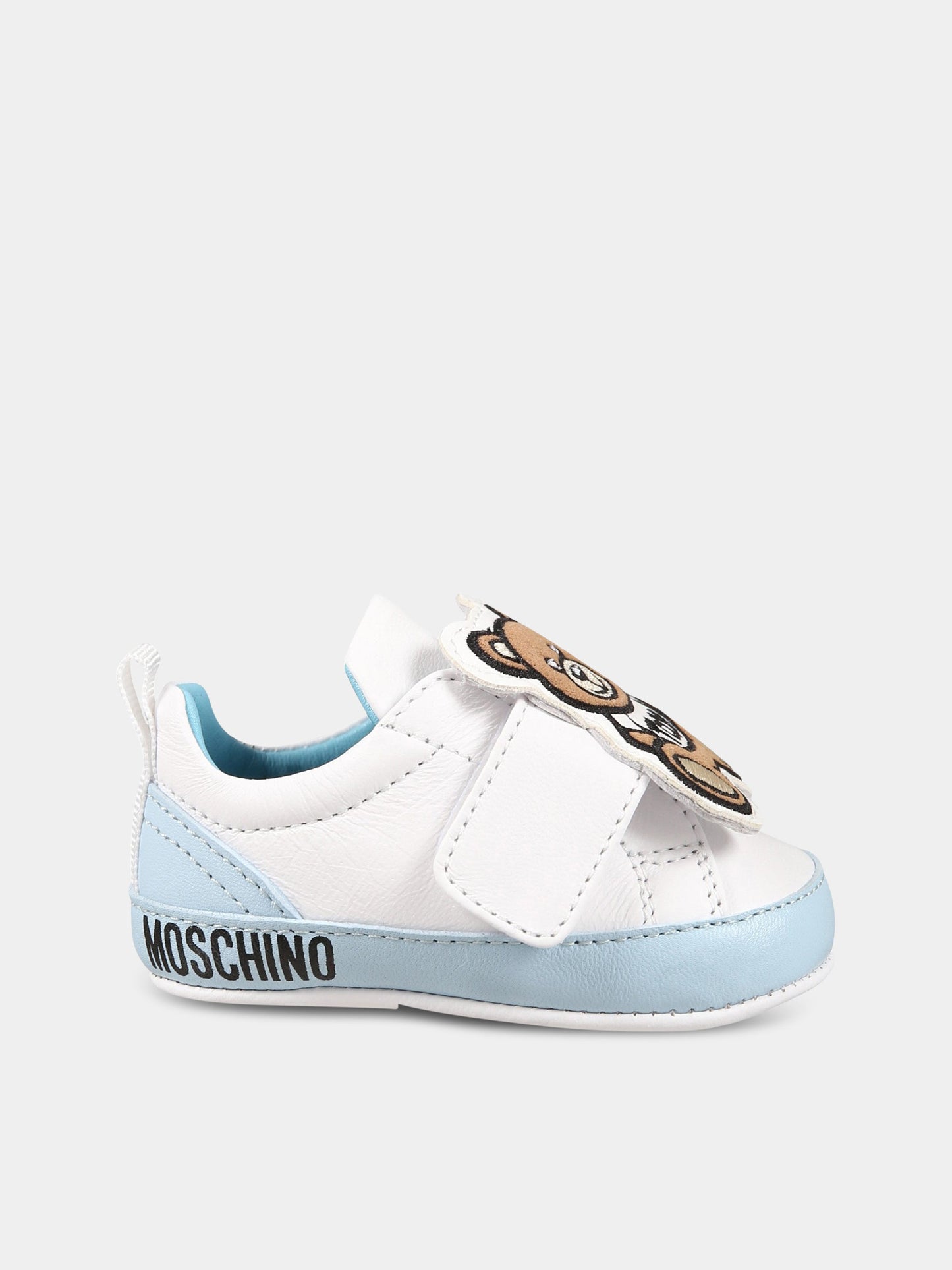 Sneakers bianche per neonato con logo e Teddy Bear,Moschino Kids,74270 2
