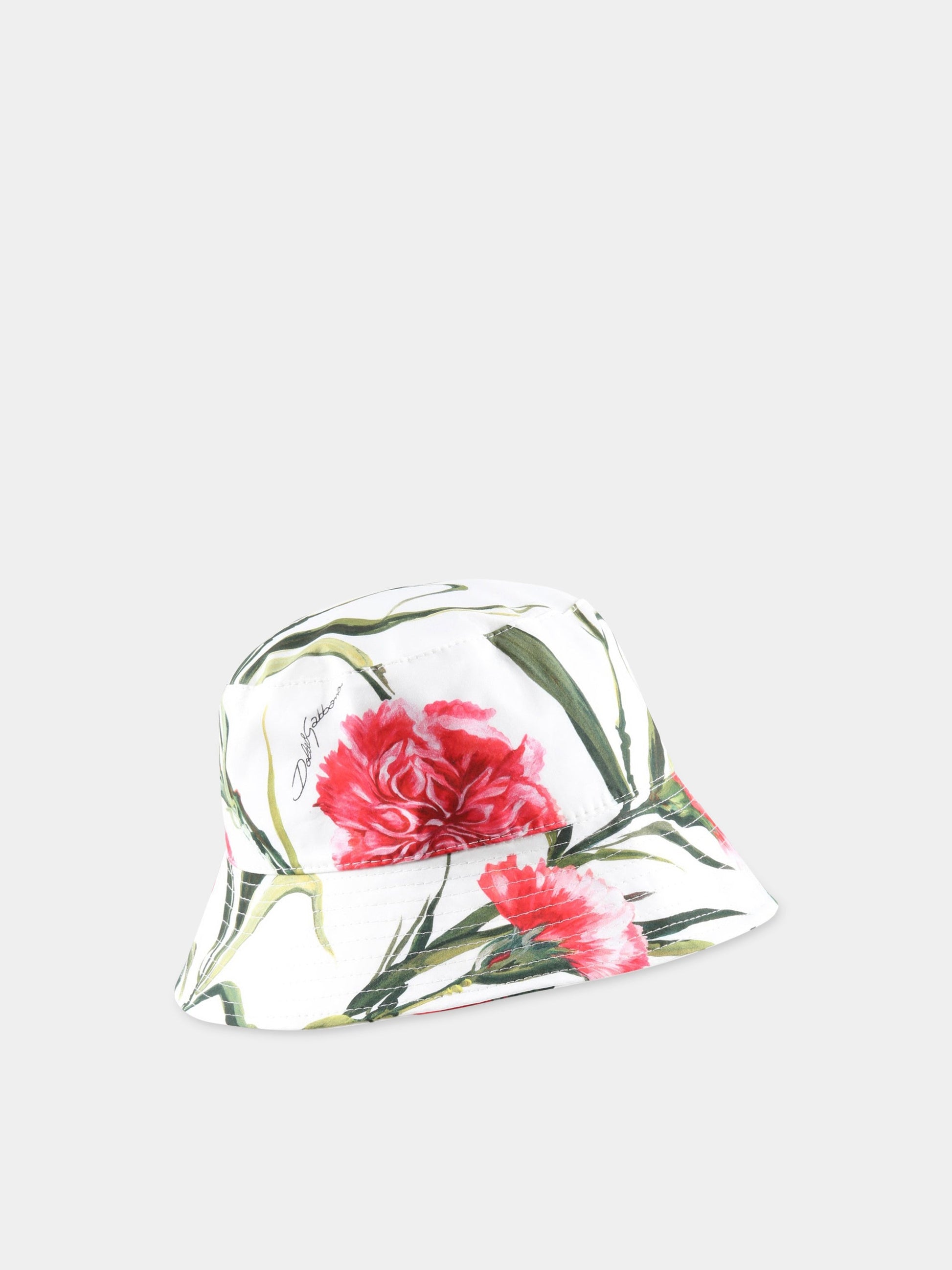 Cloche bianca per bambina con garofani rosa,Dolce & Gabbana Kids,LB5H25 HS5O0 HA3VL