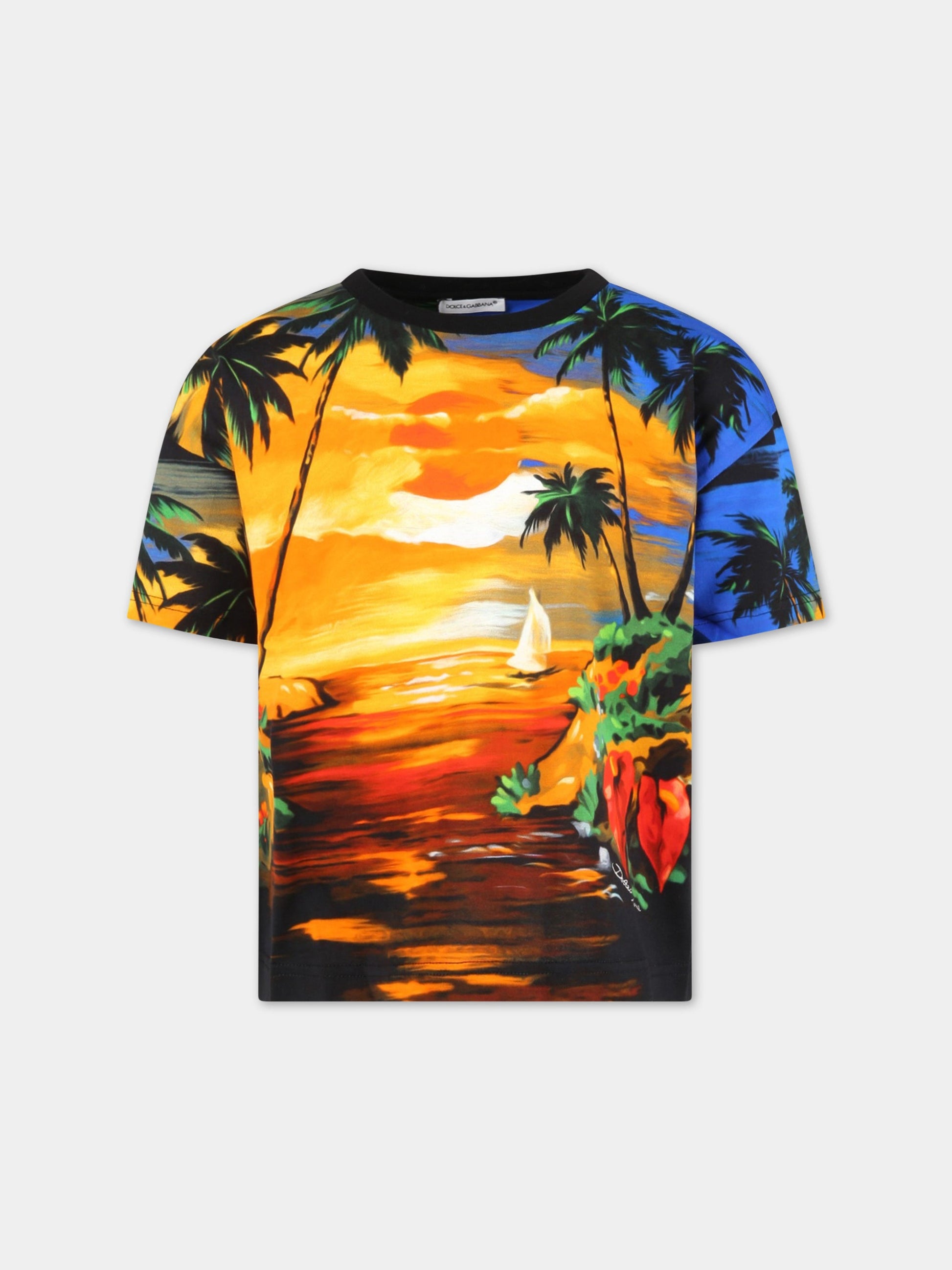 T-shirt multicolor per bambino con logo bianco,Dolce & Gabbana Kids,L4JTEG G7H0U HH4JK