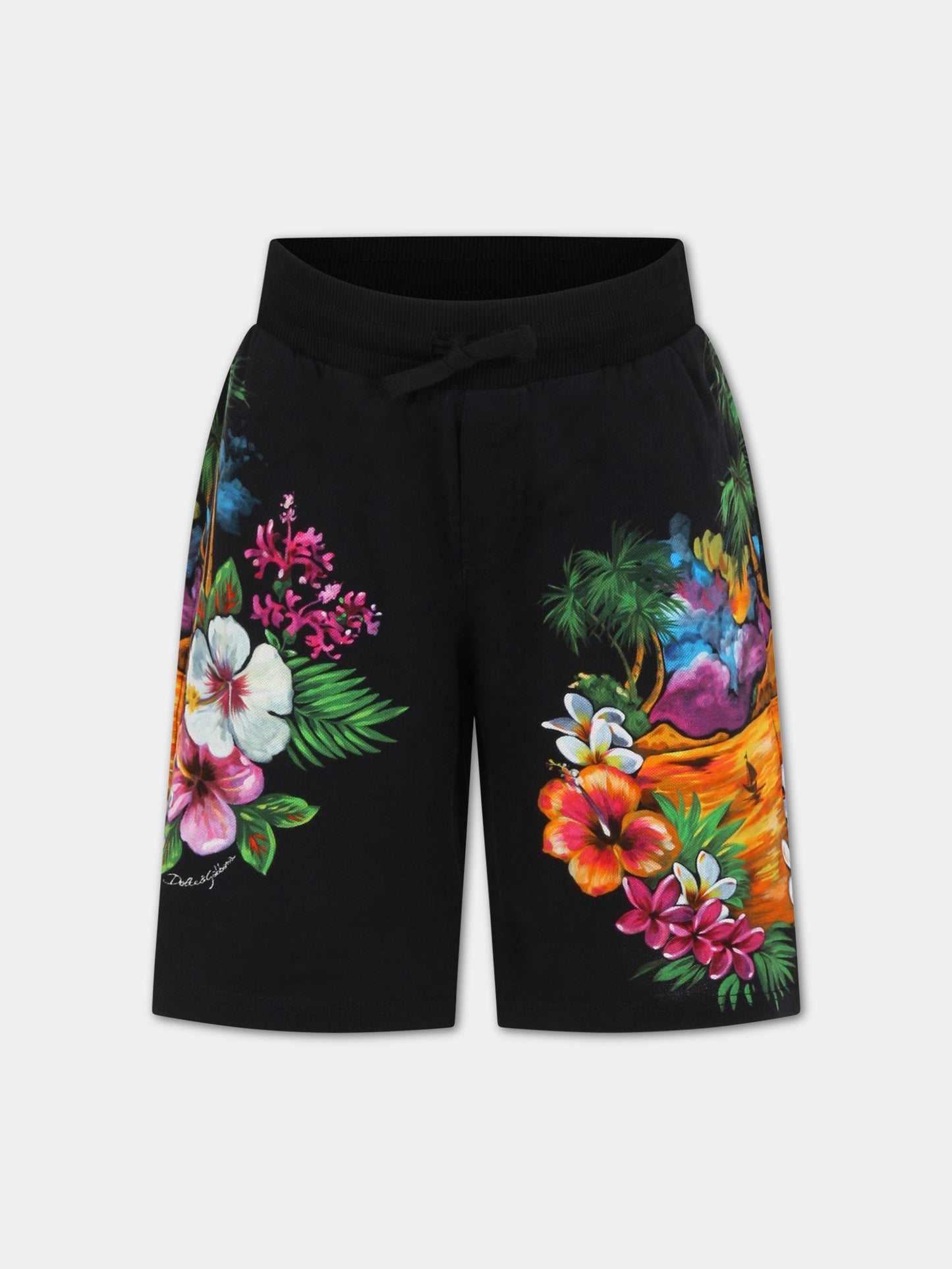 Bermuda nero per bambino con stampa all-over e logo,Dolce & Gabbana Kids,L4JQO1 G7H0V HH4JI