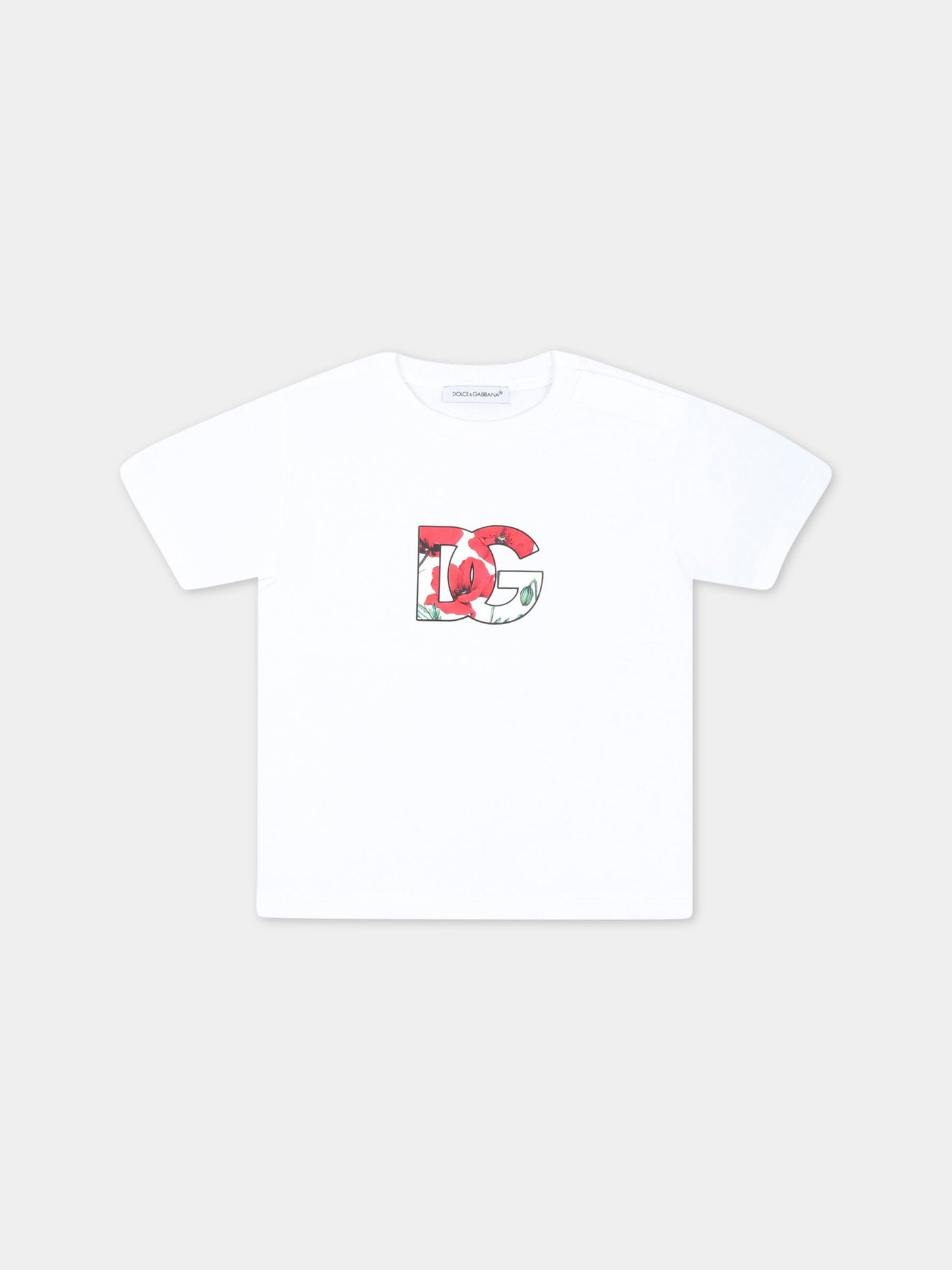 T-shirt bianca per neonata con logo,Dolce & Gabbana Kids,L2JTJT G7G8A HA3VN