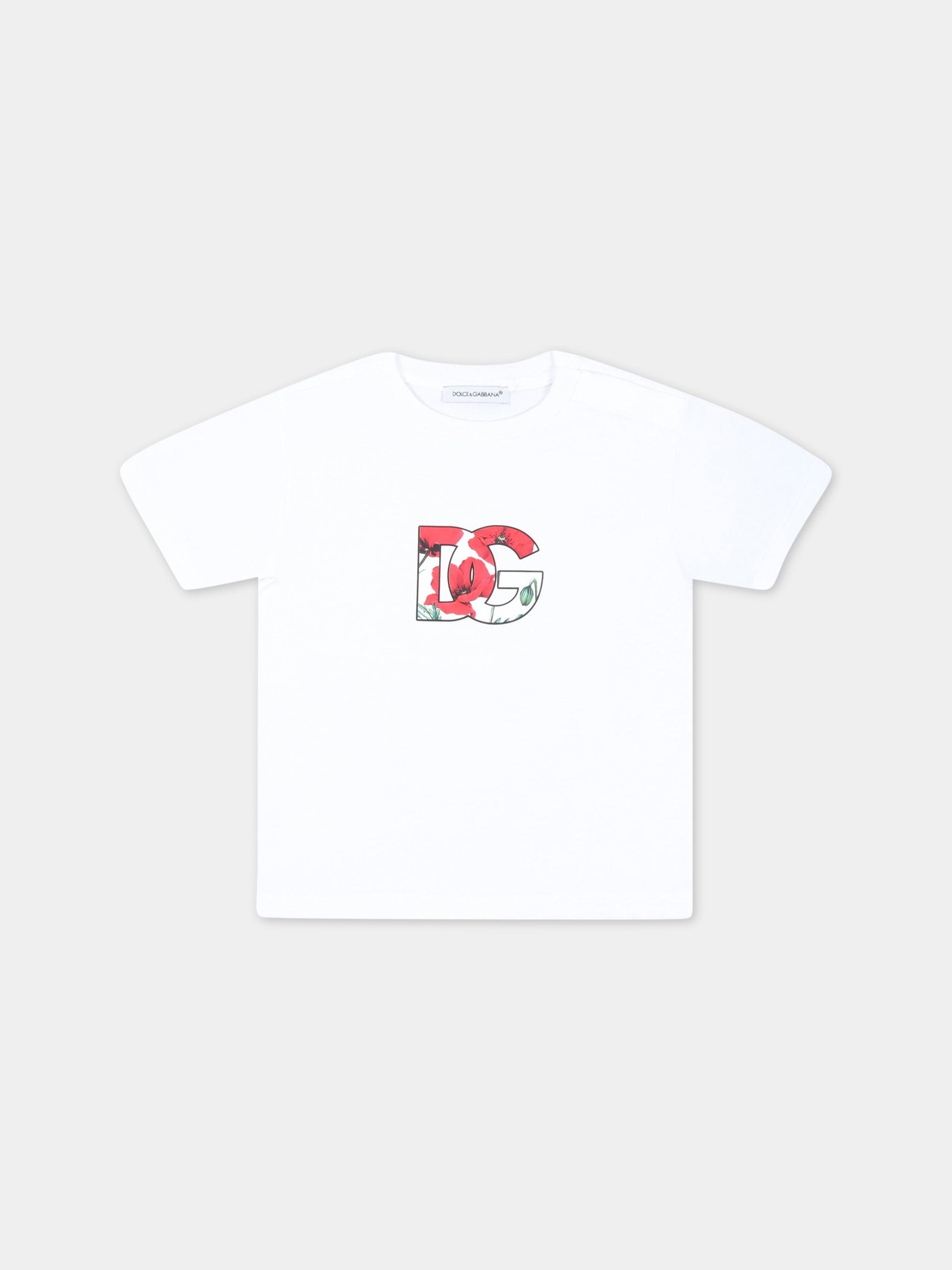 T-shirt bianca per neonata con logo,Dolce & Gabbana Kids,L2JTJT G7G8A HA3VN