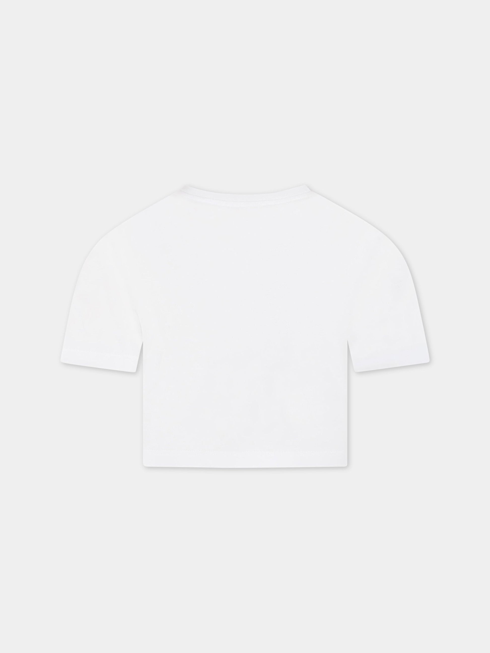 T-shirt bianca per bambina con logo e papaveri,Dolce & Gabbana Kids,L5JTHY G7G9M W0800