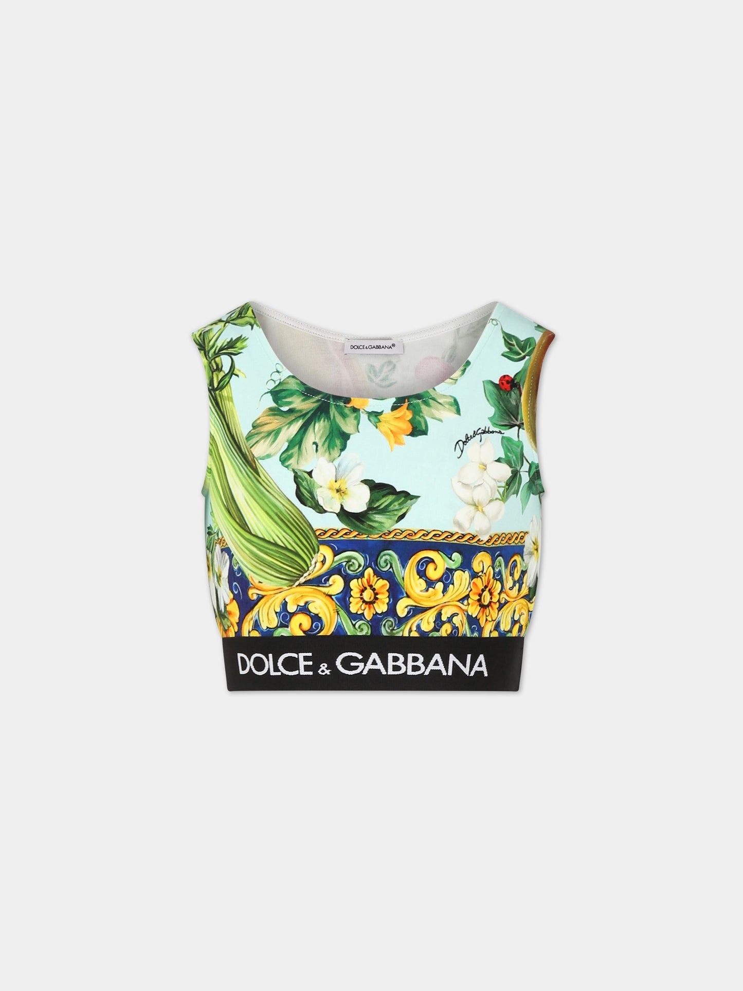 Top multicolor per bambina con stampa iconica e logo,Dolce & Gabbana Kids,L5JN73 G7I0R HC4NJ