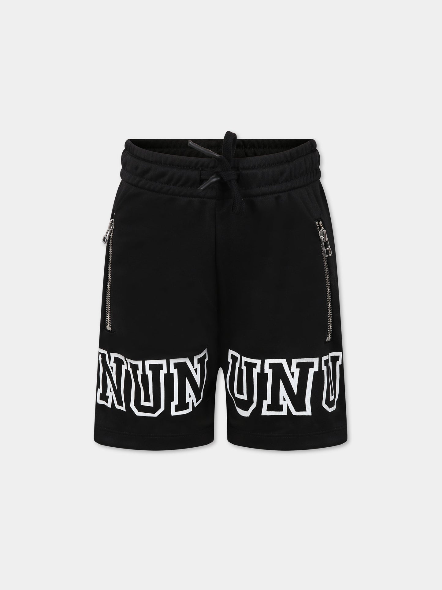 Pantaloncino nero per bambino con logo,Nununu,NU3750A