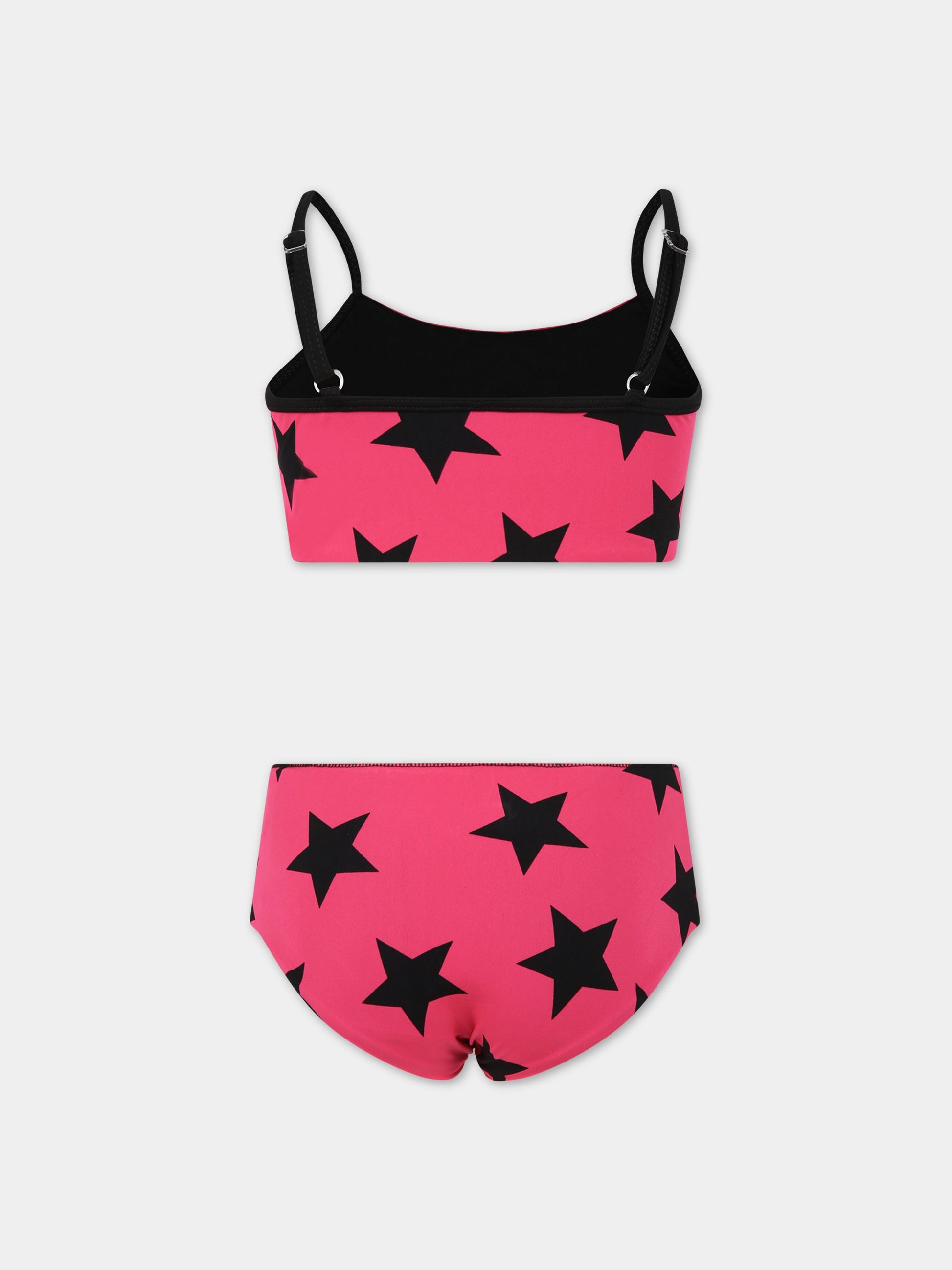 Bikini fucsia per bambina con stelle e logo,Nununu,NU3809A