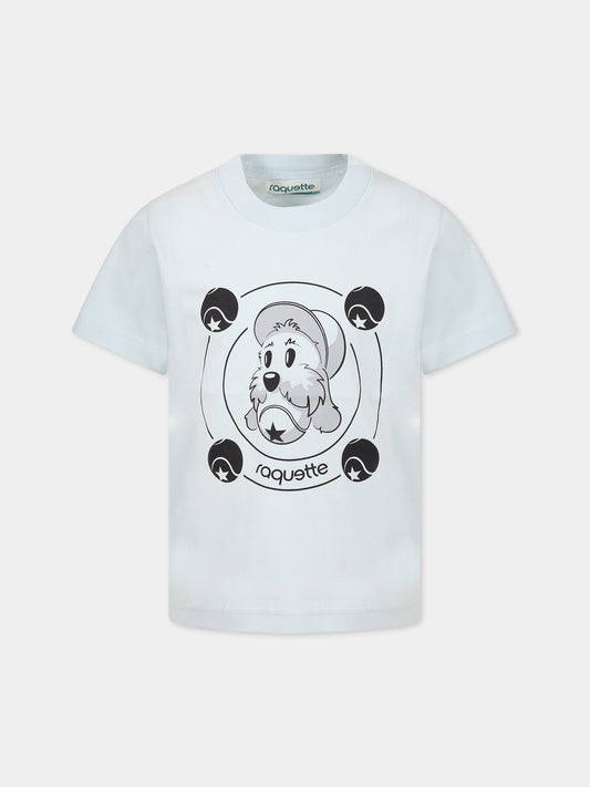 T-shirt celeste per bambini con stampa e logo,Raquette,BAT 001C 78