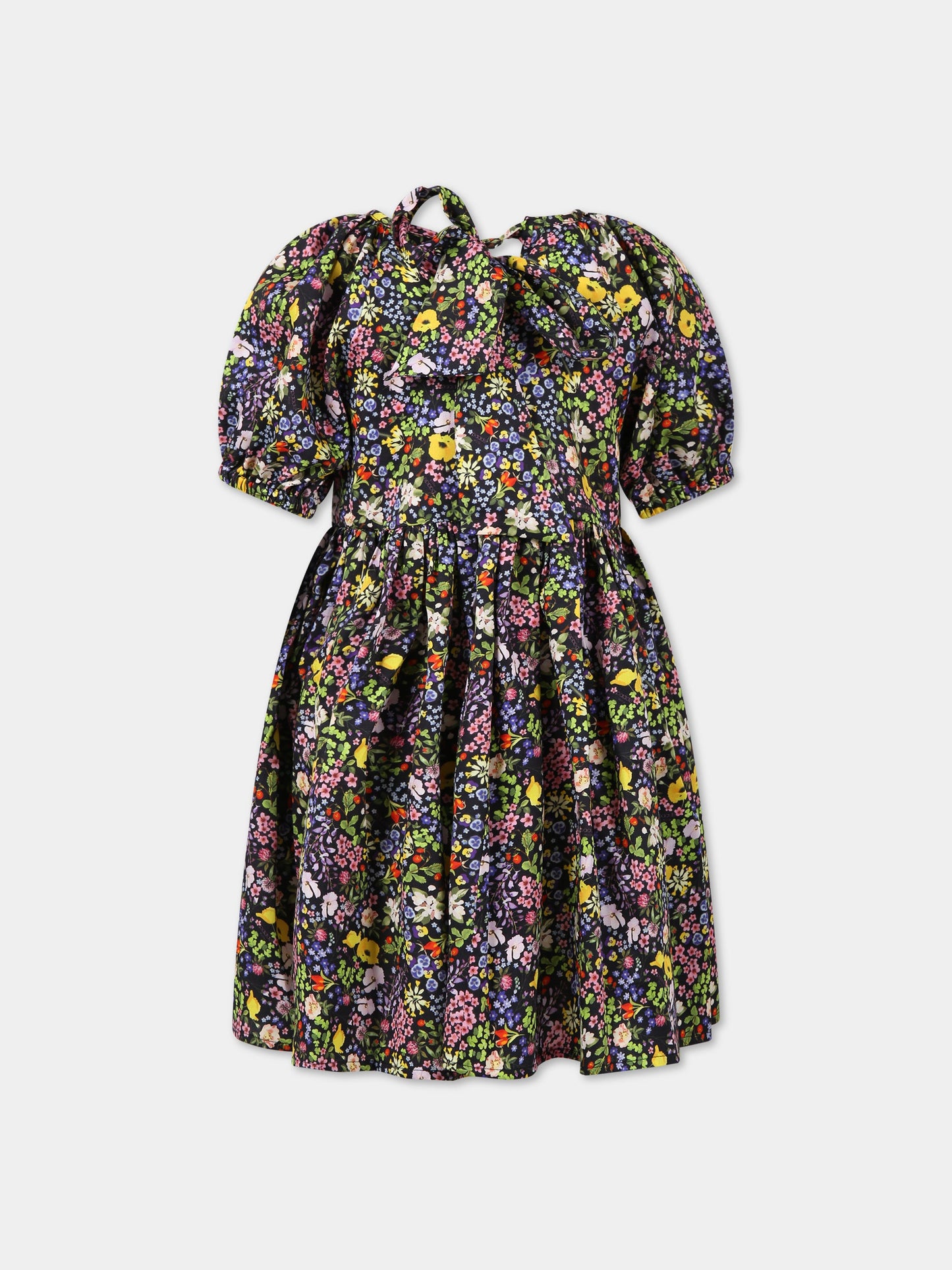 Vestito multicolor per bambina con stampa floreale e logo,Paade Mode,232500528